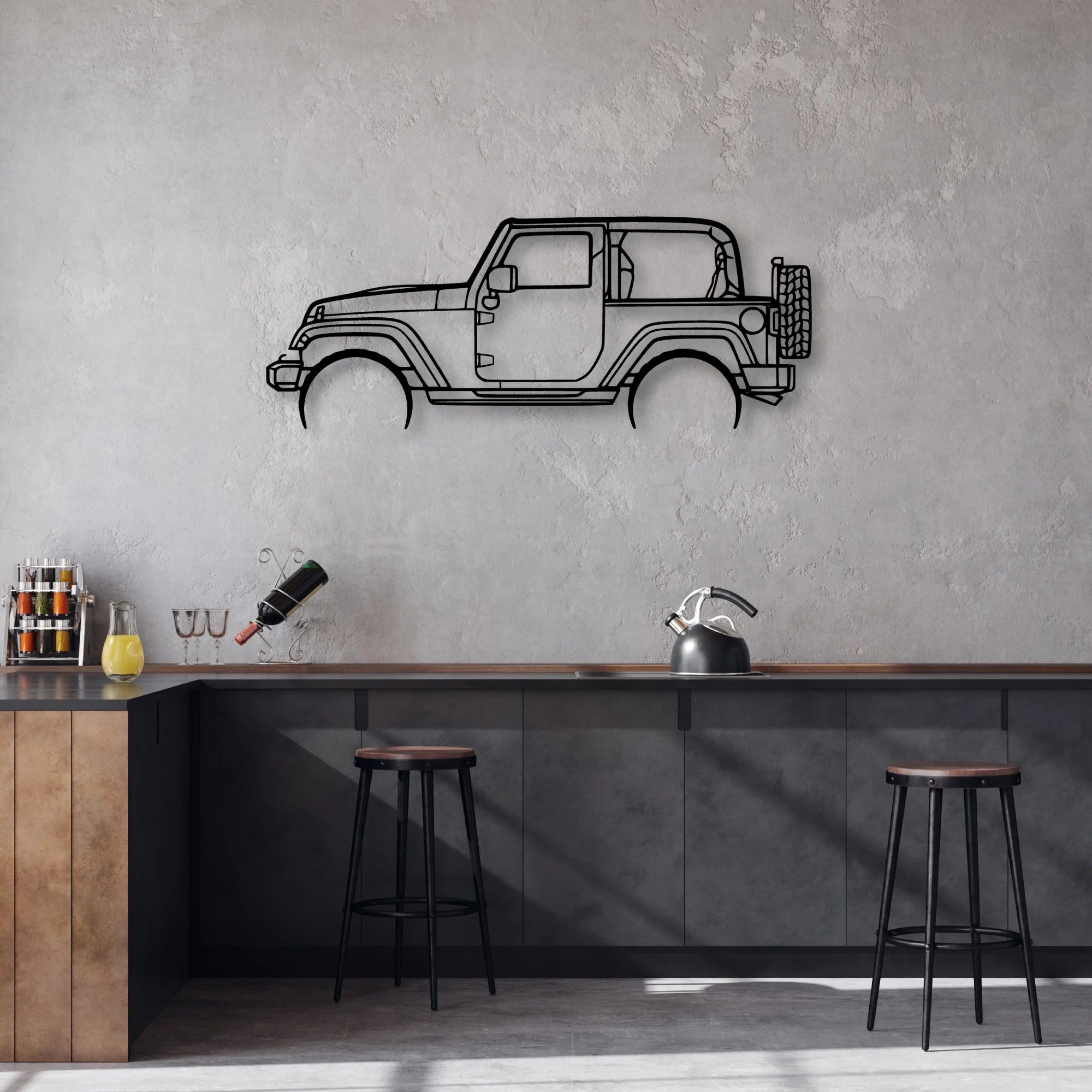 Wrangler 2 Door Classic Silhouette Metal Wall Art - Automotive Garage Decor