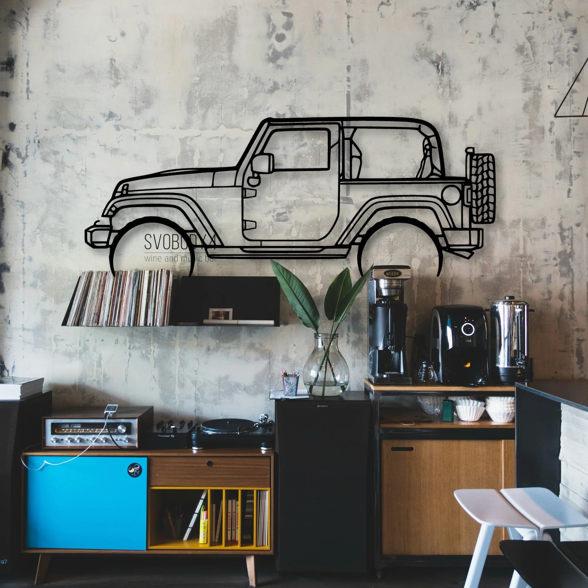 Wrangler 2 Door Classic Silhouette Metal Wall Art - Automotive Garage Decor