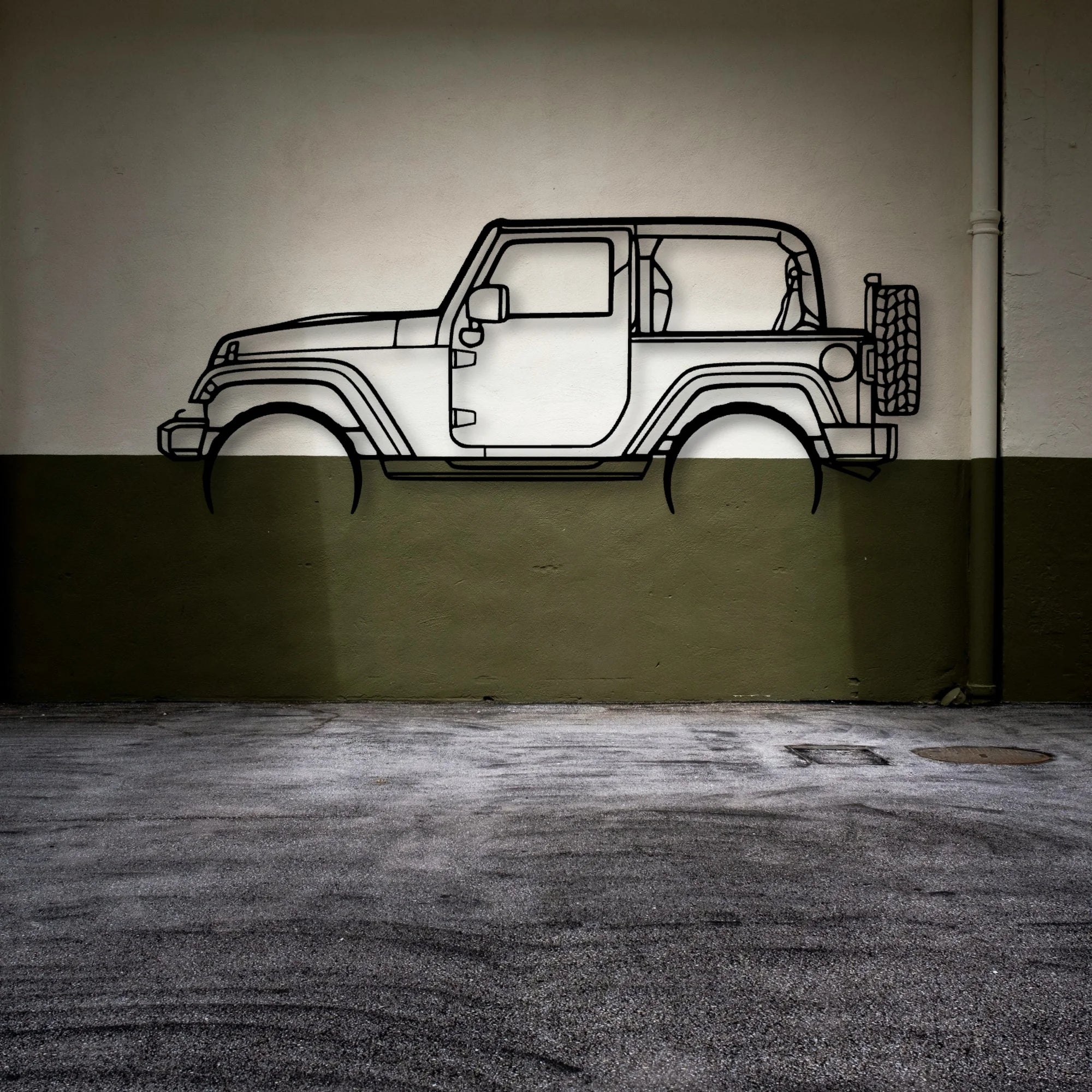 Wrangler 2 Door Classic Silhouette Metal Wall Art - Automotive Garage Decor