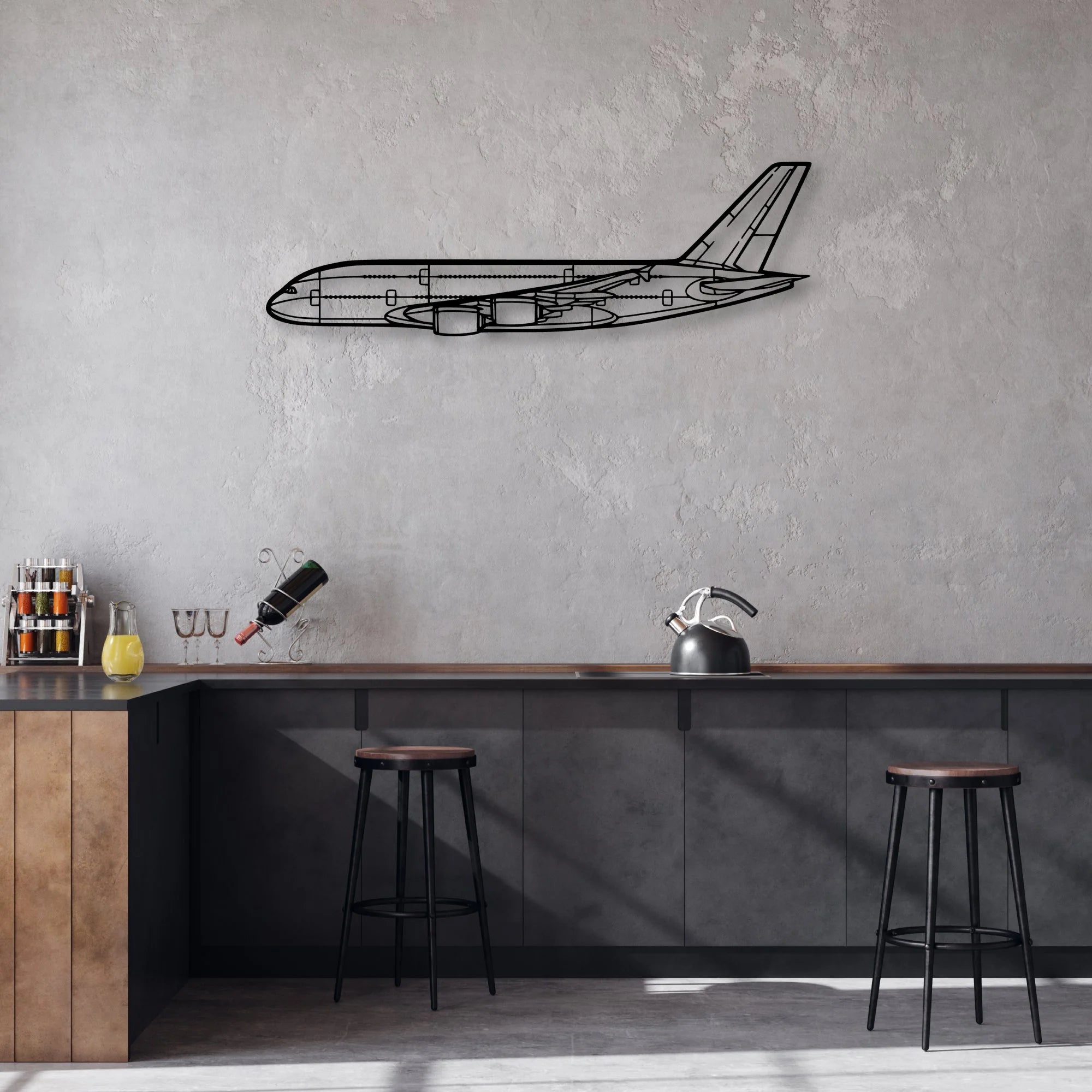 A380 800 Classic Aircraft Silhouette Metal Wall Art - Aviation Hangar Decor