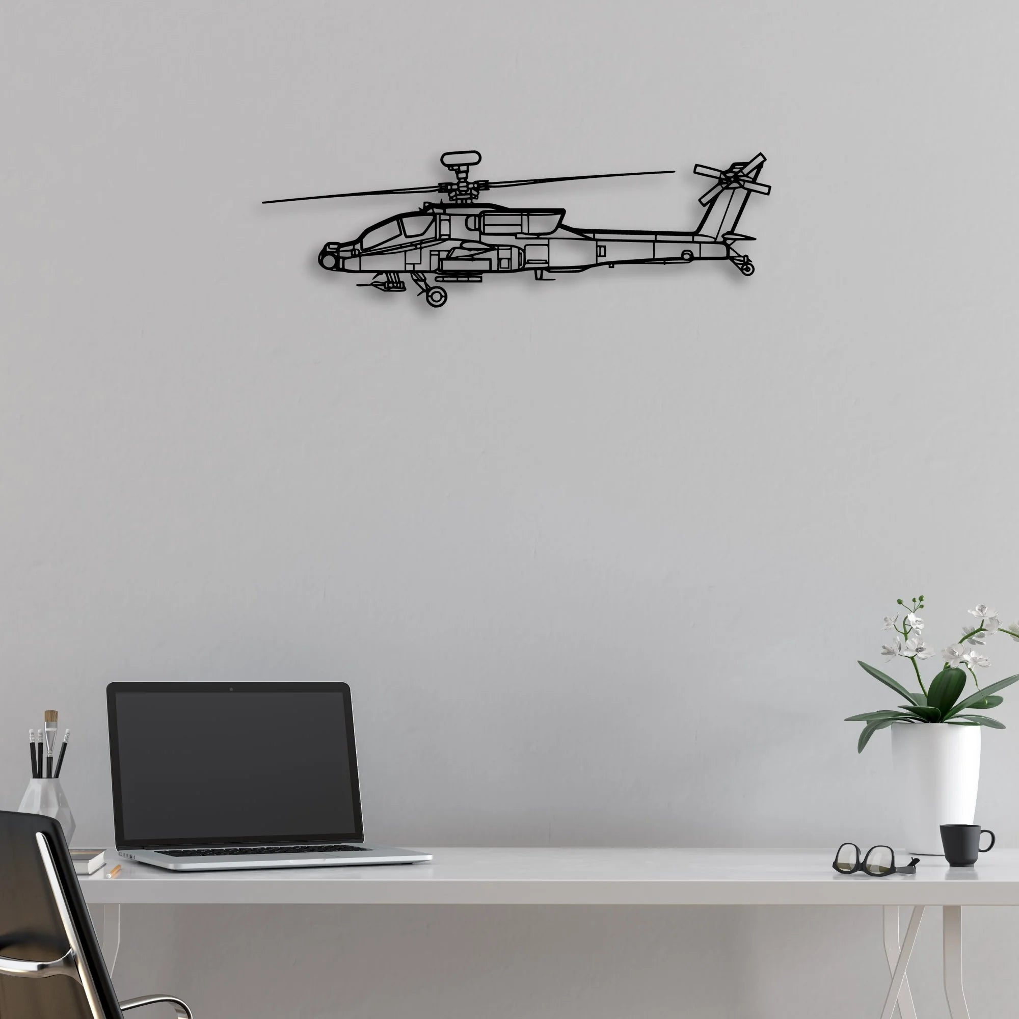 AH-64D Apache 2 Classic Aircraft Silhouette Metal Wall Art - Aviation Hangar Decor