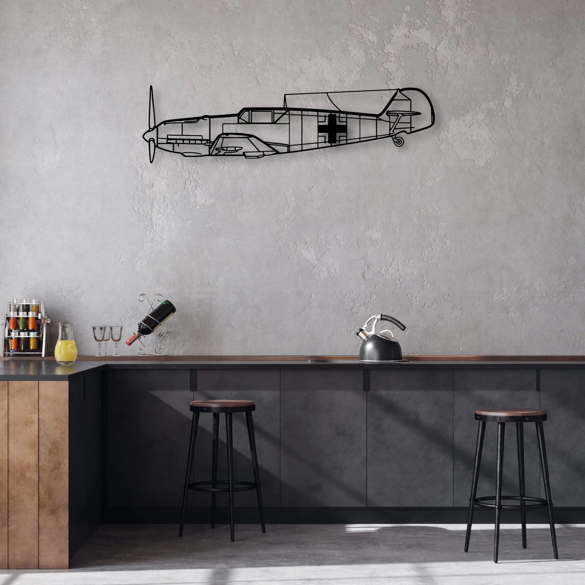 BF109 3 Classic Aircraft Silhouette Metal Wall Art - Aviation Hangar Decor