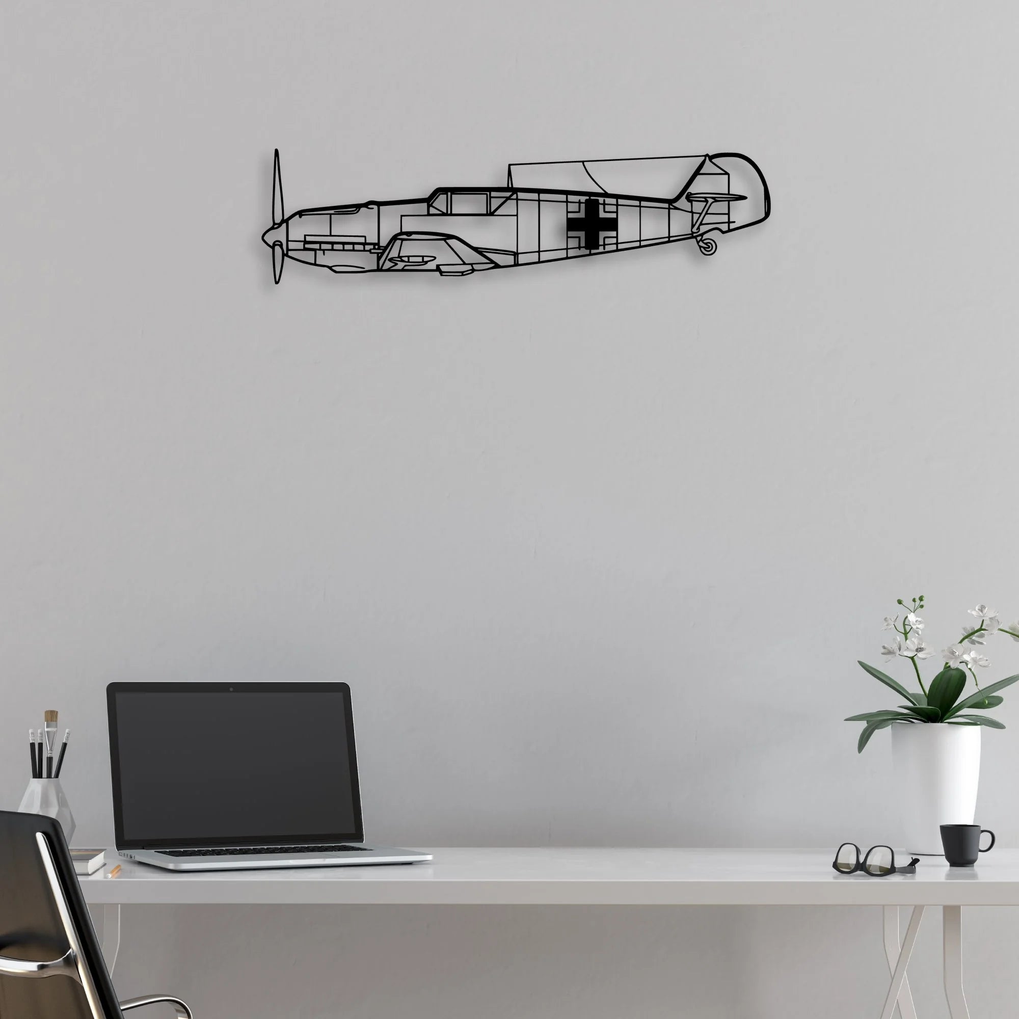 BF109 3 Classic Aircraft Silhouette Metal Wall Art - Aviation Hangar Decor
