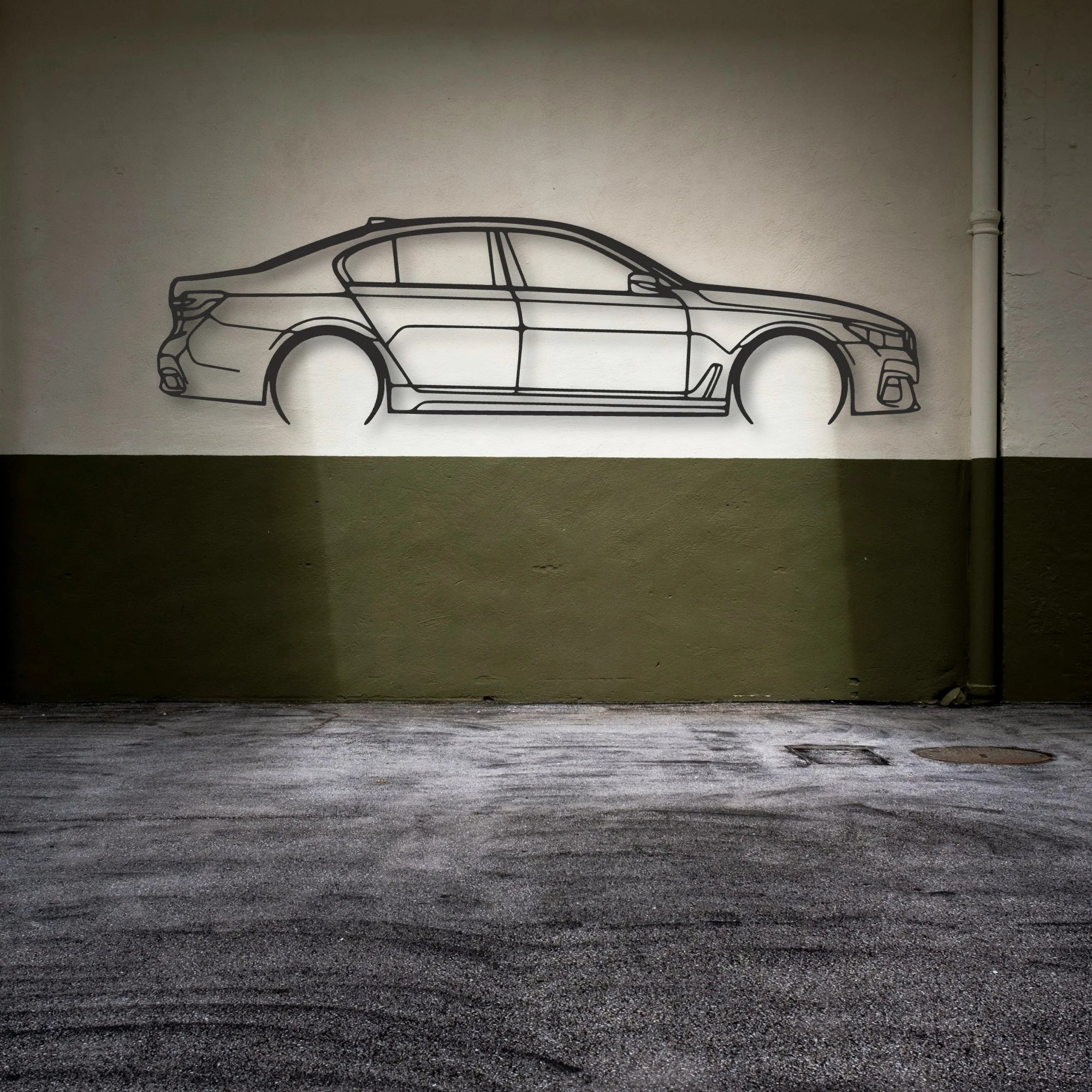 BMW 750i Classic Silhouette Metal Wall Art - Automotive Garage Decor
