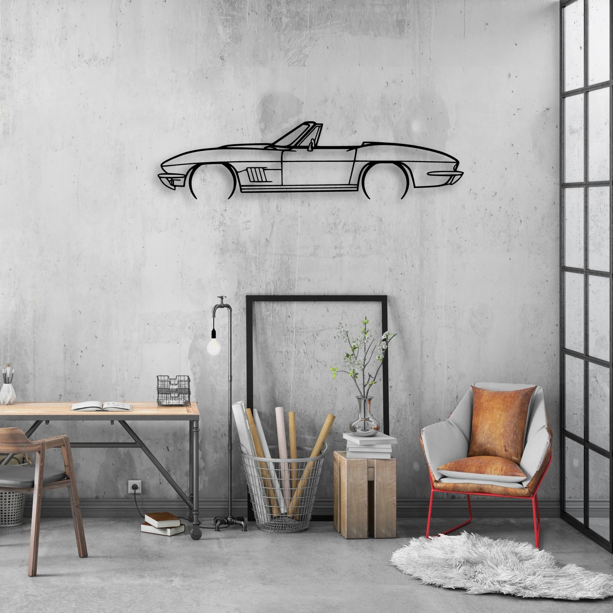 c2 Convertible 1967 Classic Silhouette Metal Wall Art - Automotive Garage Decor