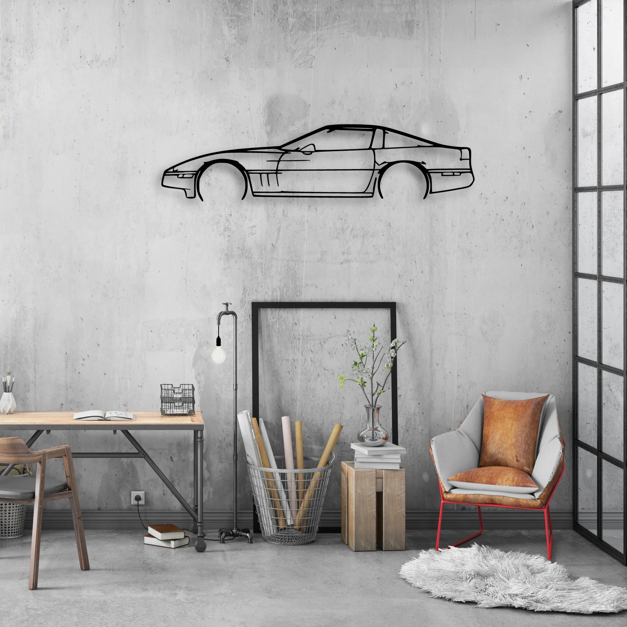 c4 Classic Silhouette Metal Wall Art - Automotive Garage Decor