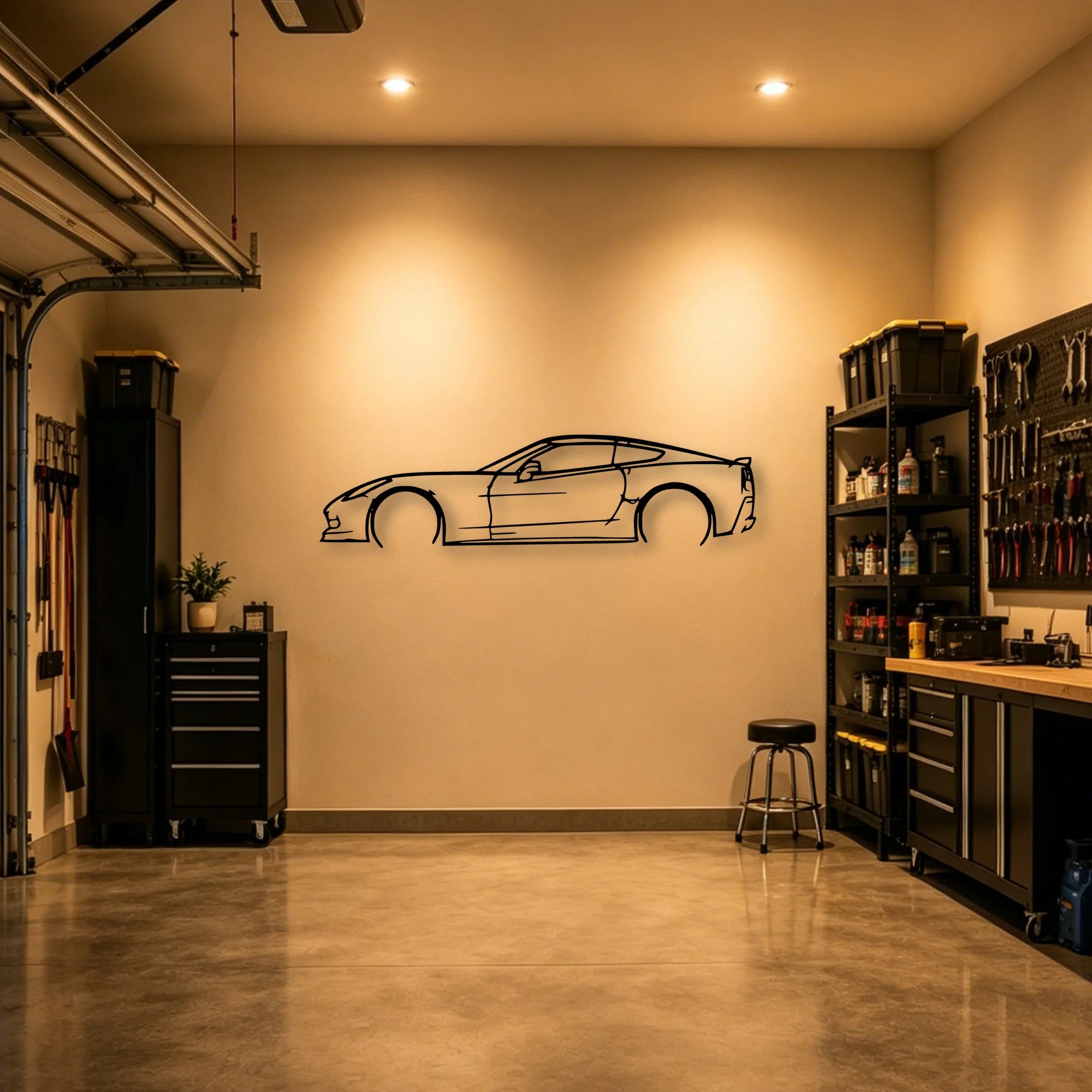 C7 Classic Silhouette Metal Wall Art - Automotive Garage Decor