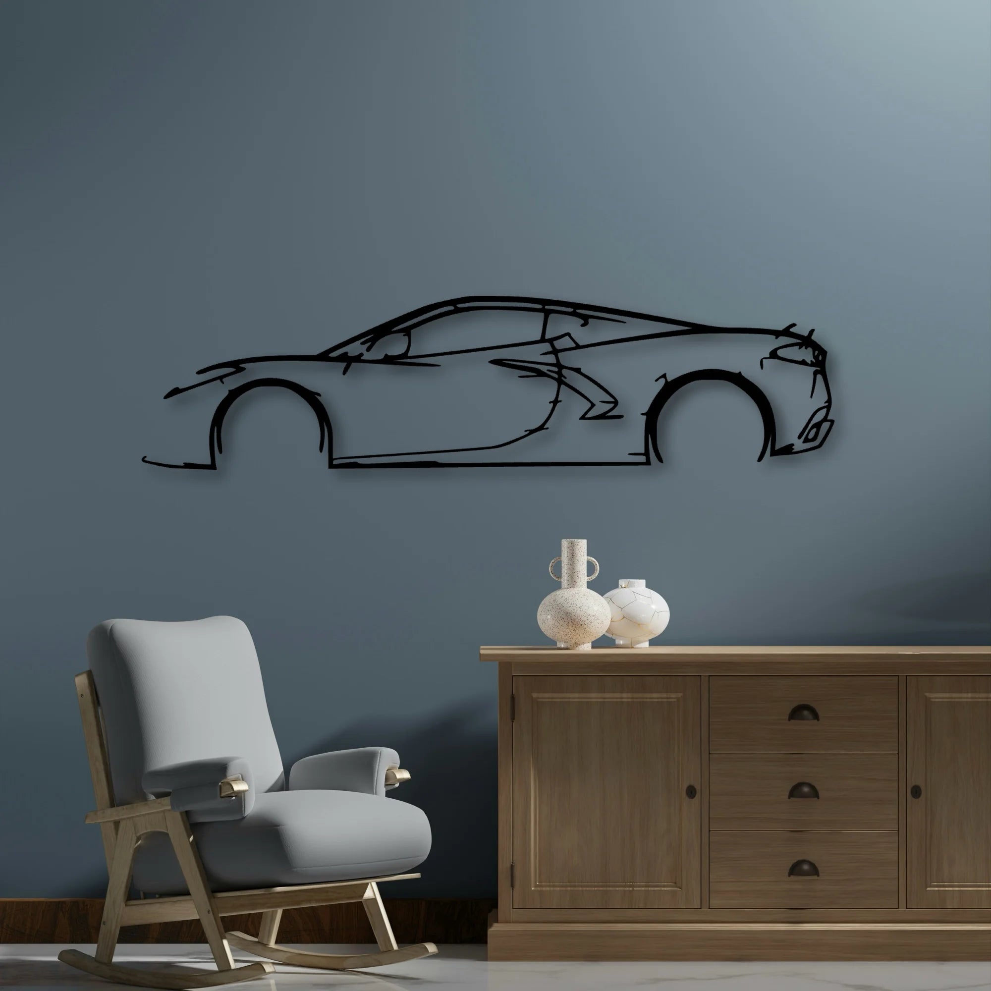 C8 3 Classic Silhouette Metal Wall Art - Automotive Garage Decor