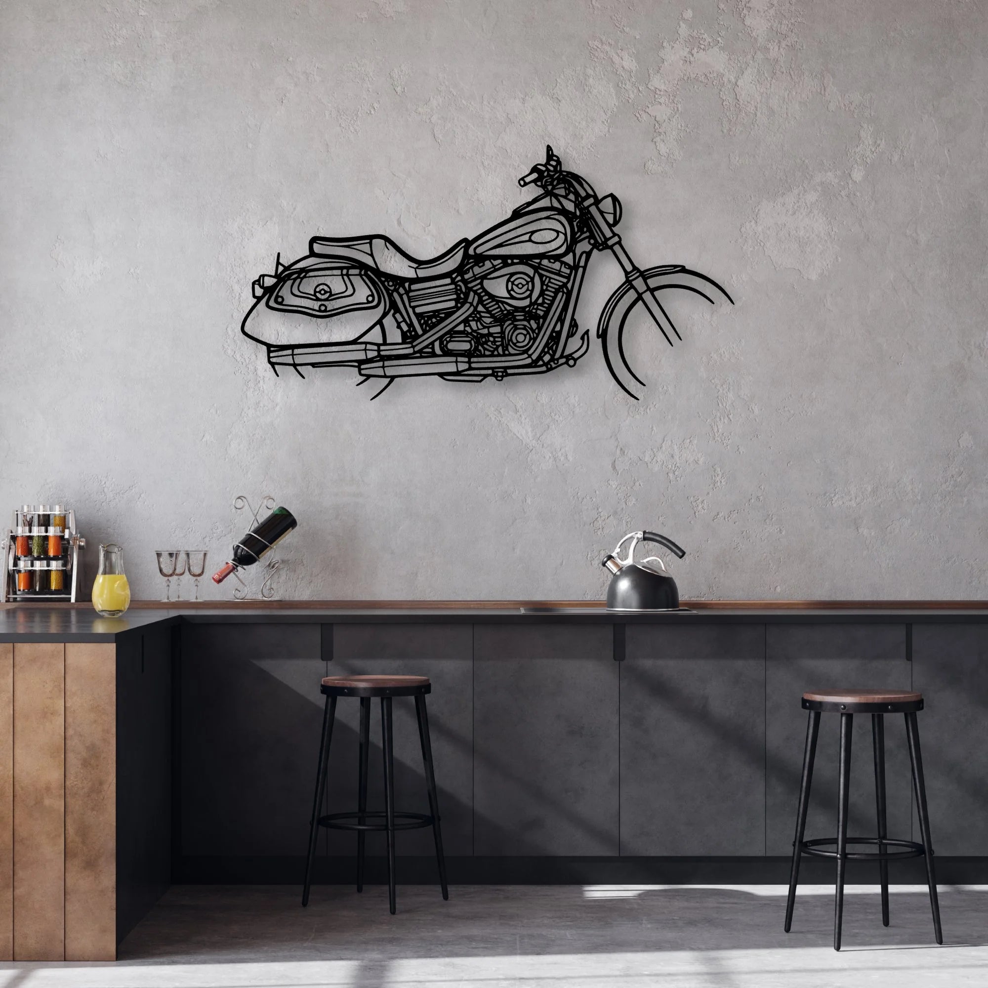 Dyna Low Rider 2008 Classic Motorcycle Silhouette Metal Wall Art - Moto Garage Decor