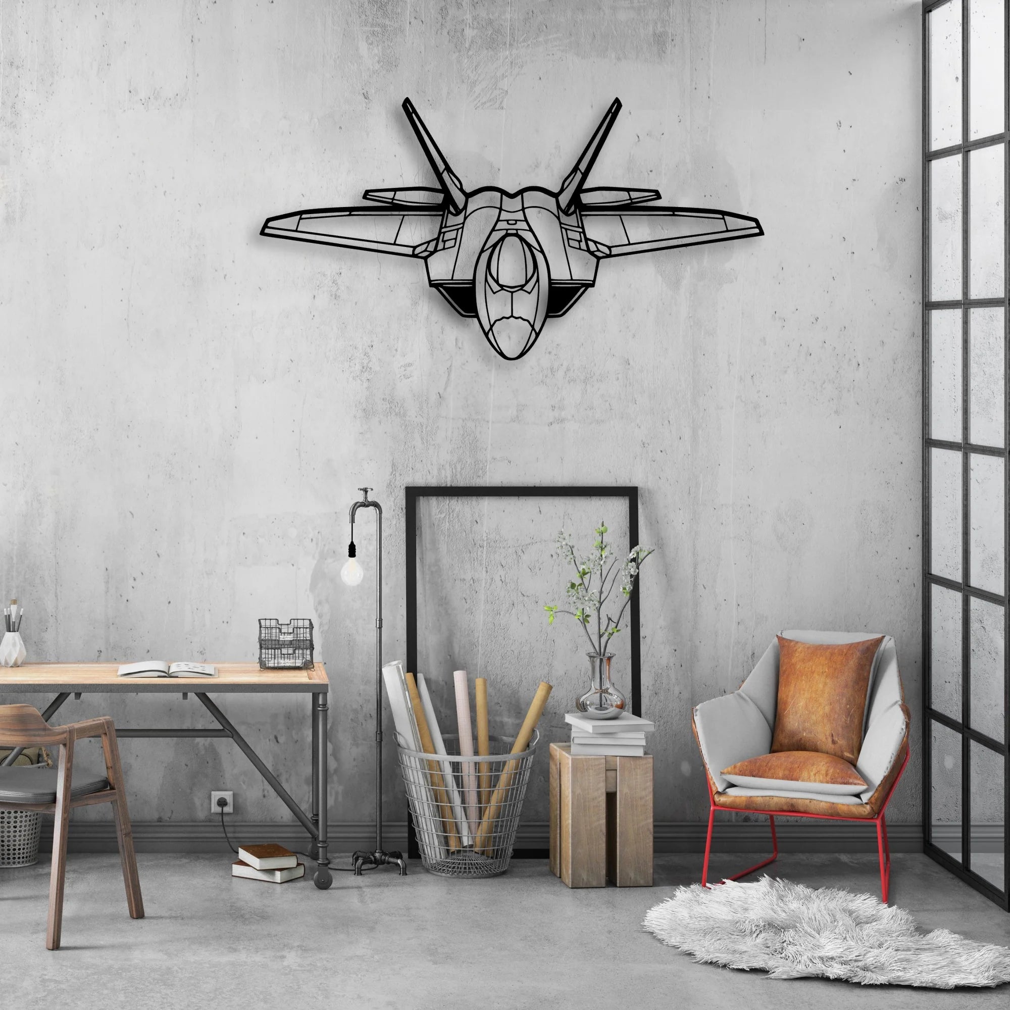 F-22 Raptor Classic Aircraft Silhouette Metal Wall Art - Aviation Hangar Decor