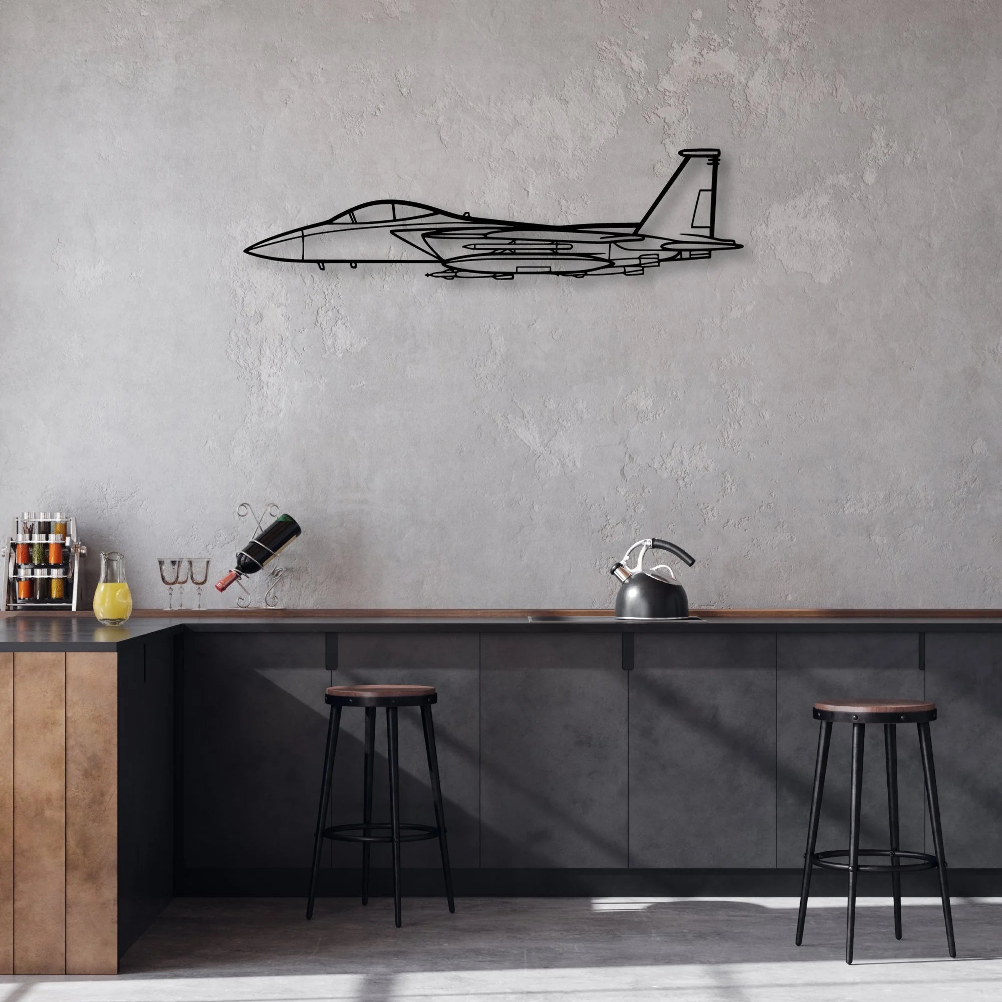 F15 Strike Eagle Classic Aircraft Silhouette Metal Wall Art - Aviation Hangar Decor