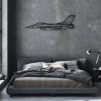 F16 Falcon Classic Aircraft Silhouette Metal Wall Art - Aviation Hangar Decor