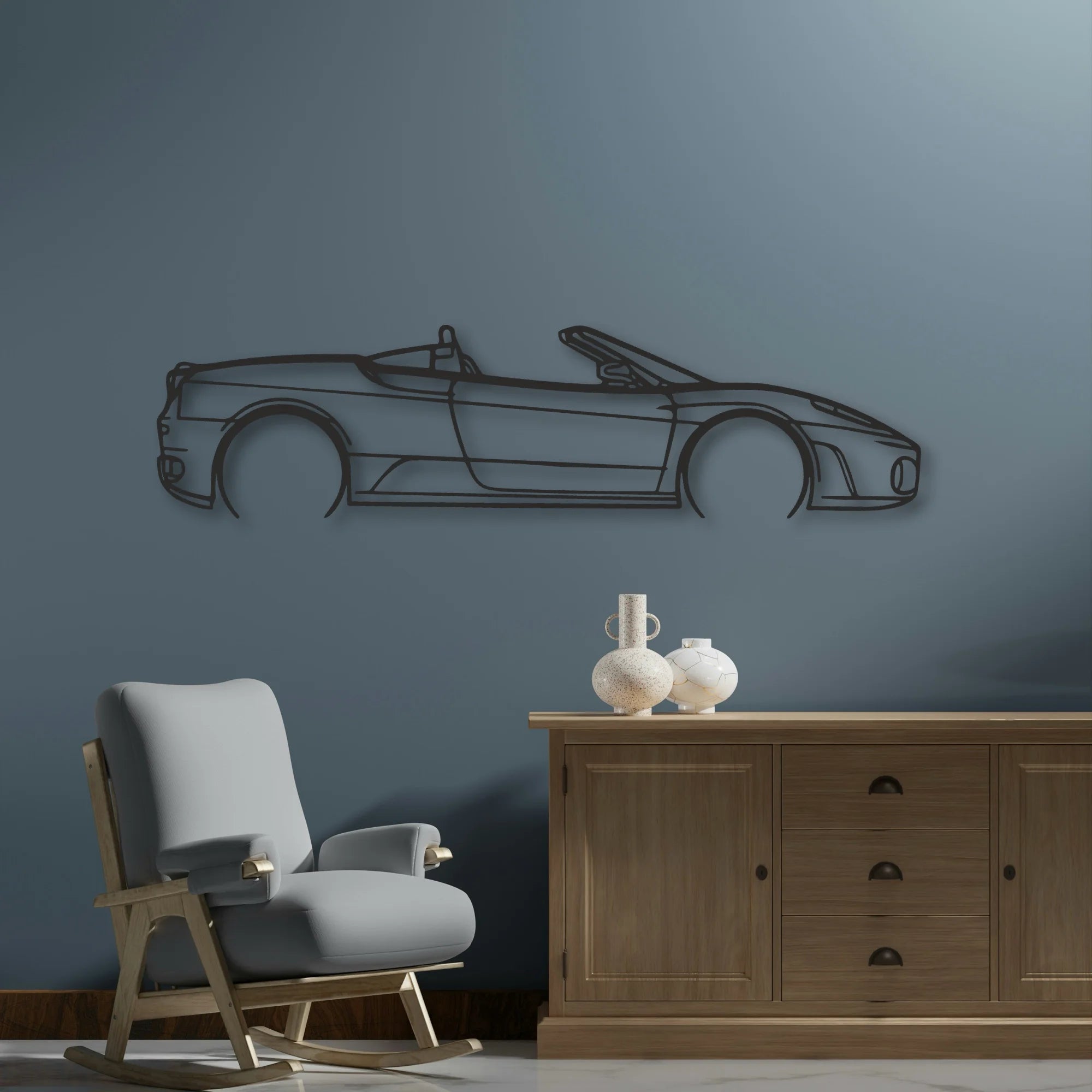 Ferrari F430 Spider Classic Silhouette Metal Wall Art - Automotive Garage Decor