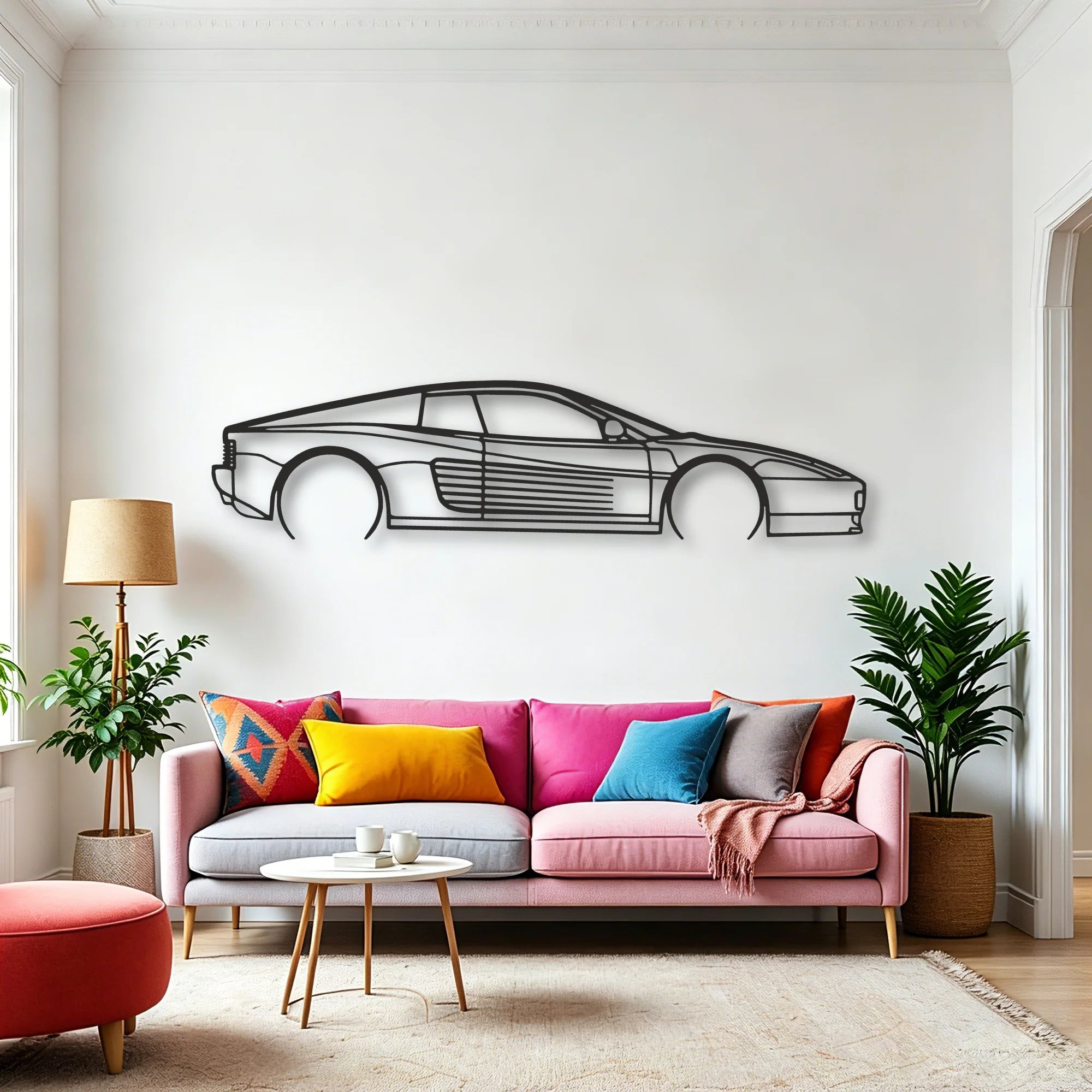 Ferrari Testarossa Classic Silhouette Metal Wall Art - Automotive Garage Decor