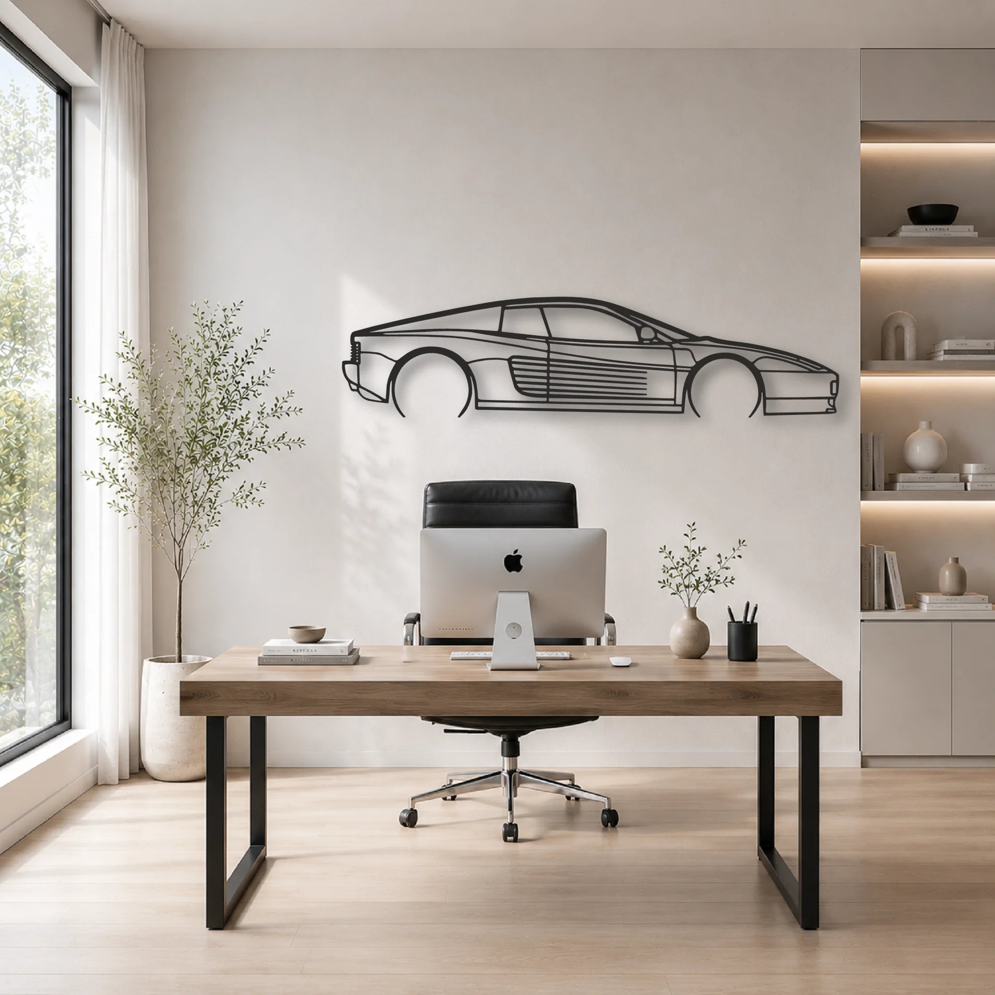 Ferrari Testarossa Classic Silhouette Metal Wall Art - Automotive Garage Decor