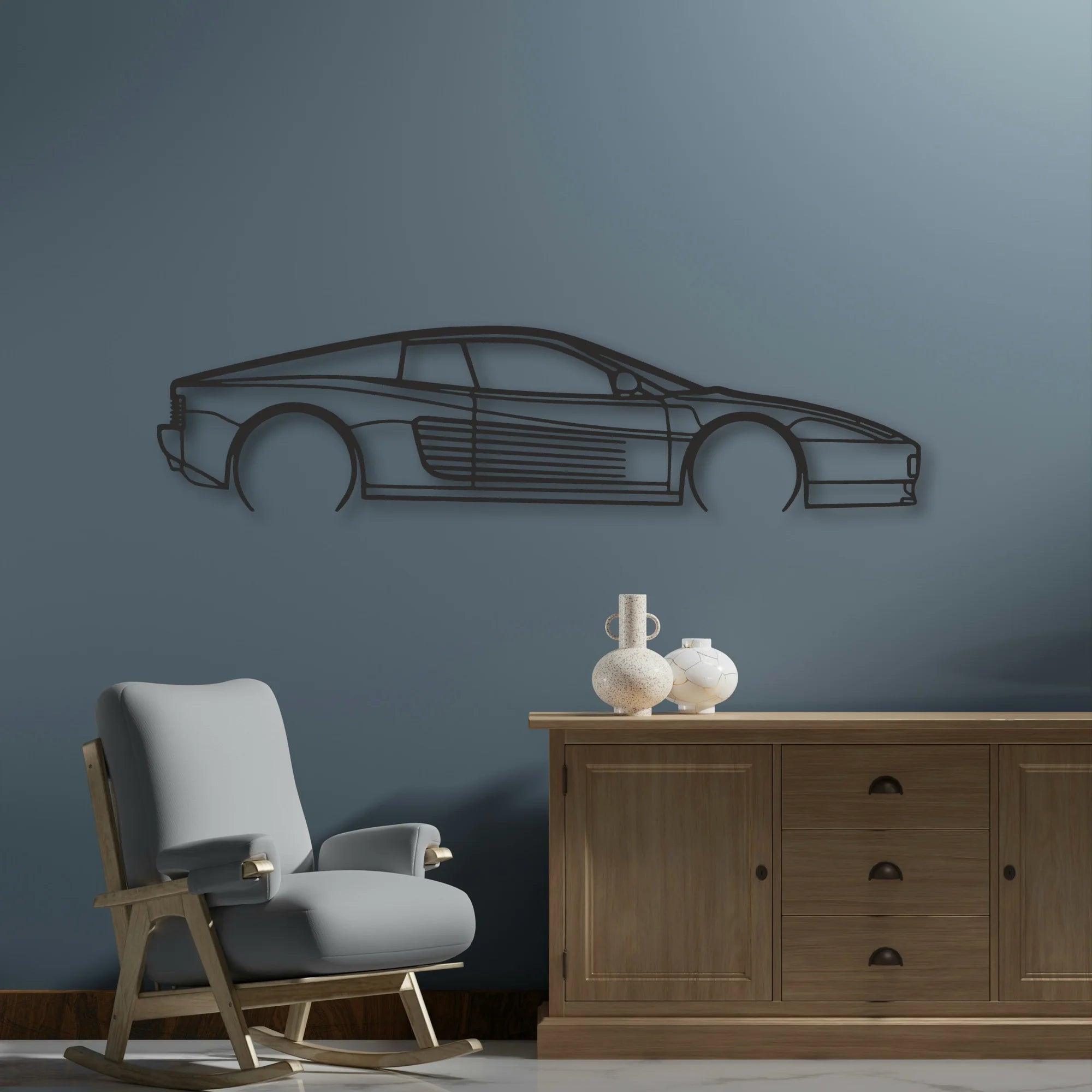 Ferrari Testarossa Classic Silhouette Metal Wall Art - Automotive Garage Decor