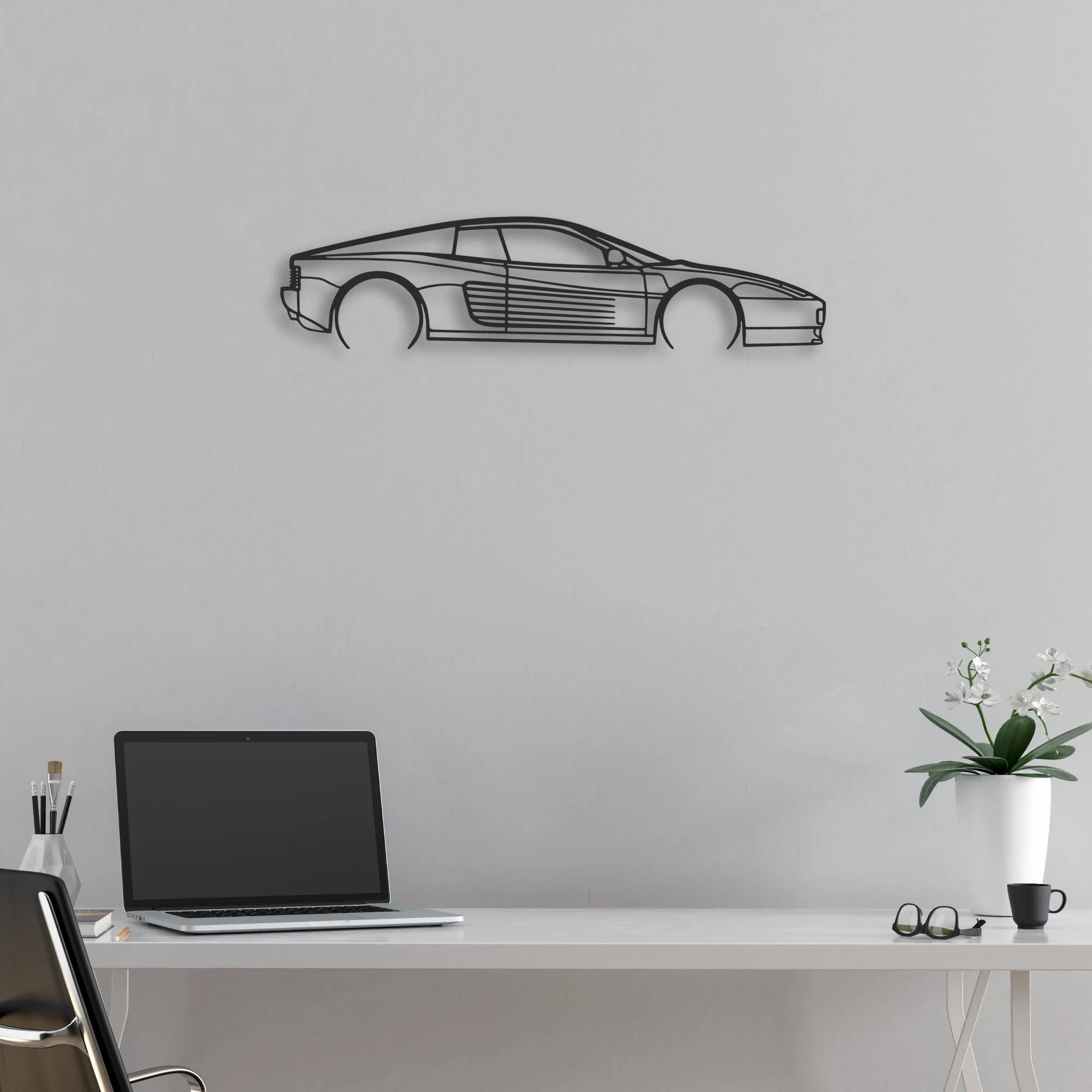 ferrari-testarossa Classic Silhouette Metal Wall Art - Automotive Garage Decor