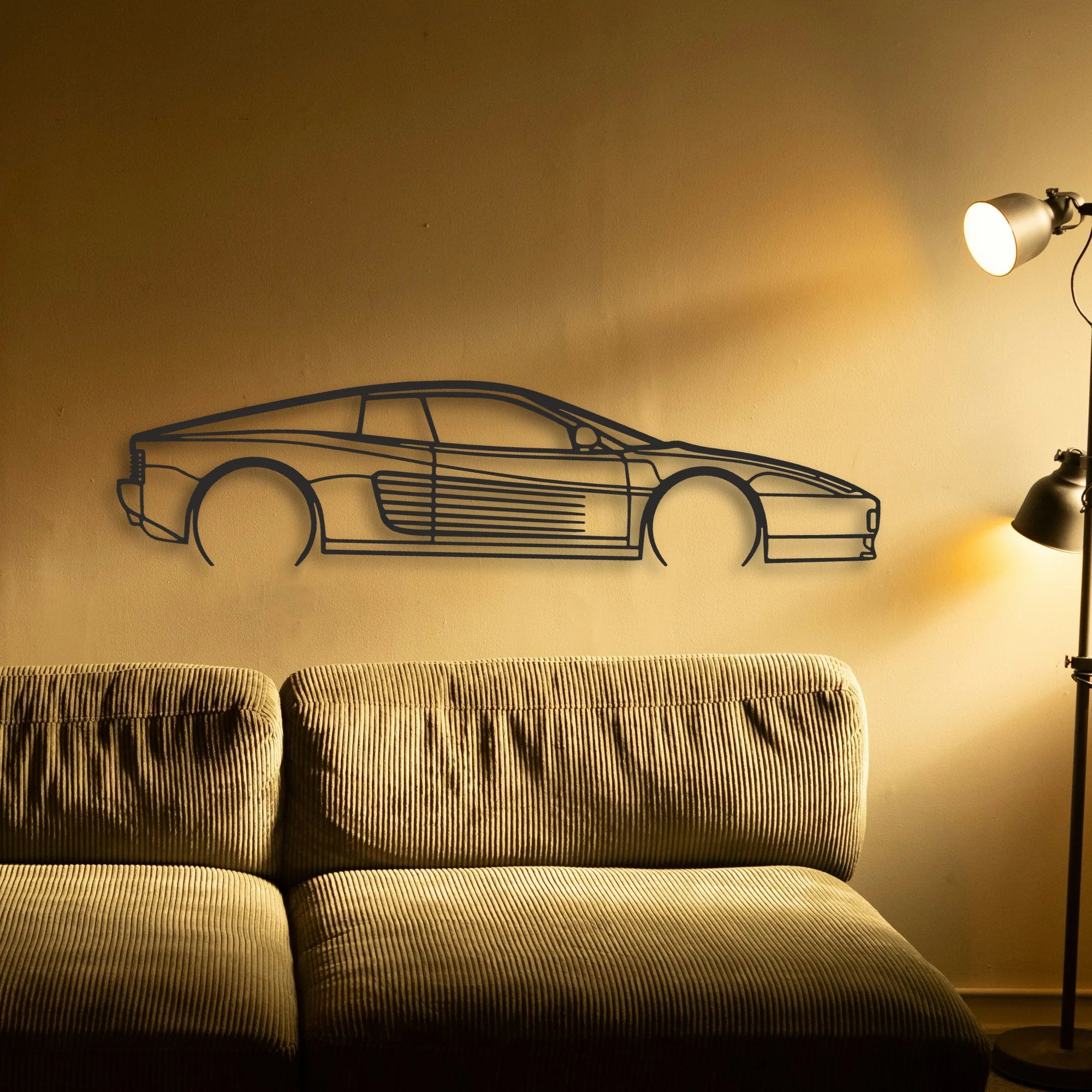Ferrari Testarossa Classic Silhouette Metal Wall Art - Automotive Garage Decor
