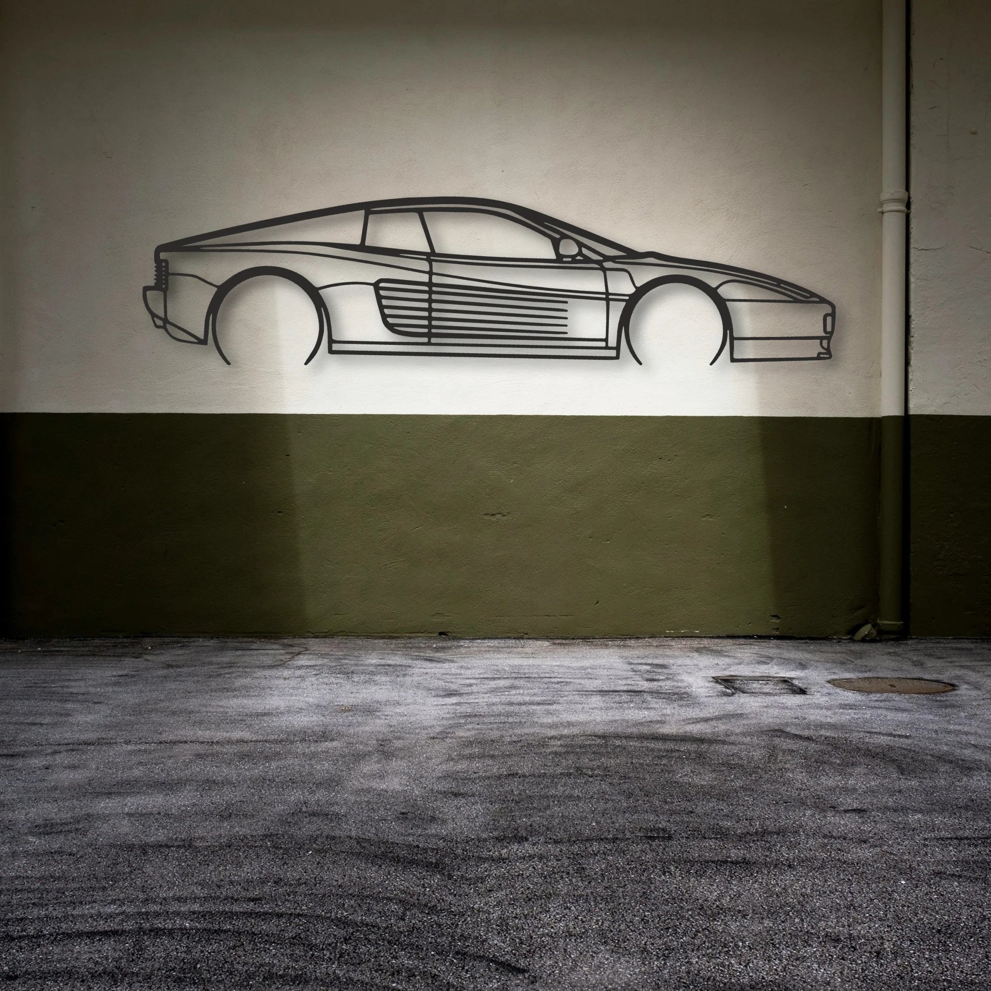 Ferrari Testarossa Classic Silhouette Metal Wall Art - Automotive Garage Decor