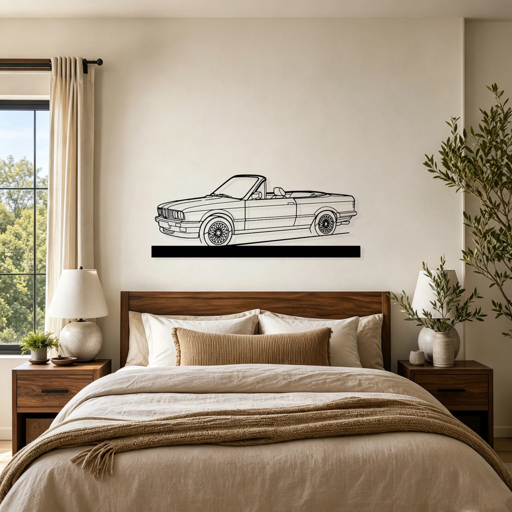E30 Convertible Angle Silhouette Metal Art Stand - Classic Car Garage Decor