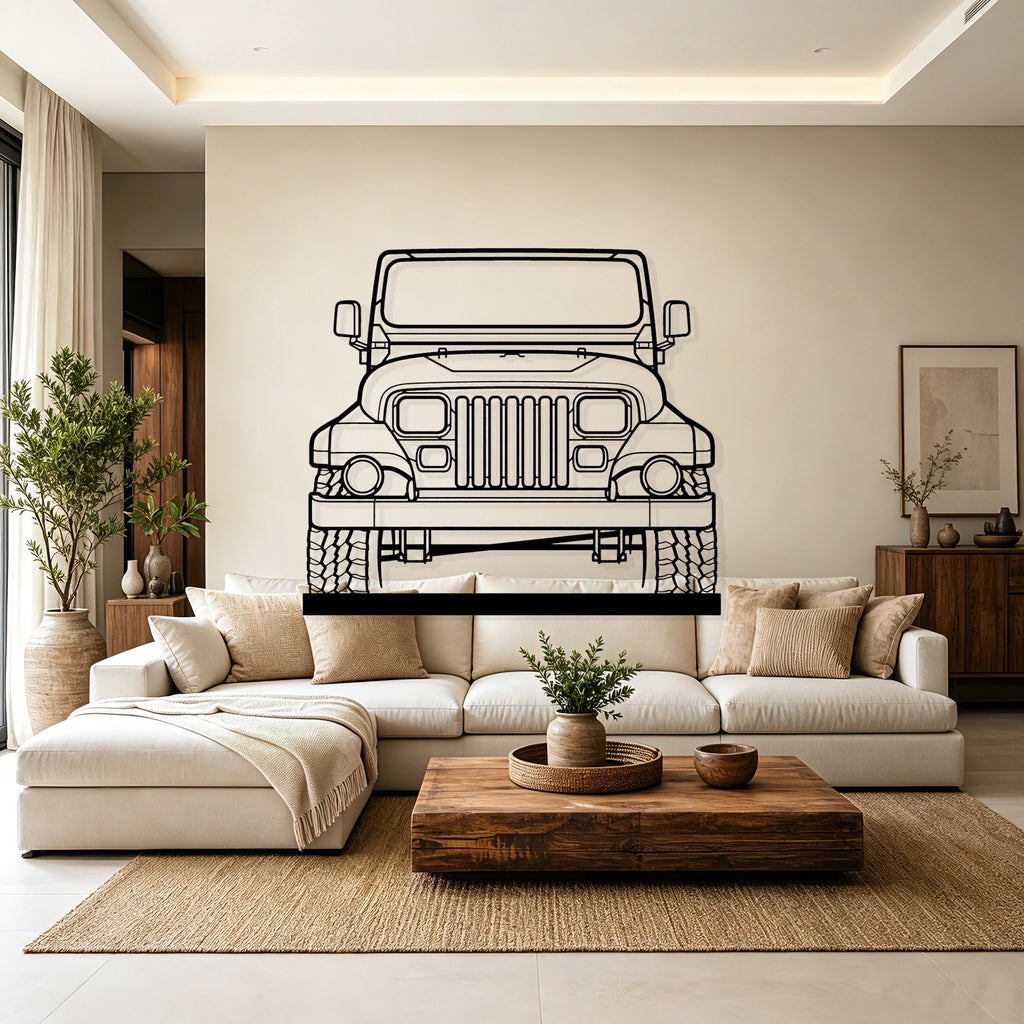 1988 Wrangler Sahara Front Silhouette Metal Art Stand - Classic Car Garage Decor