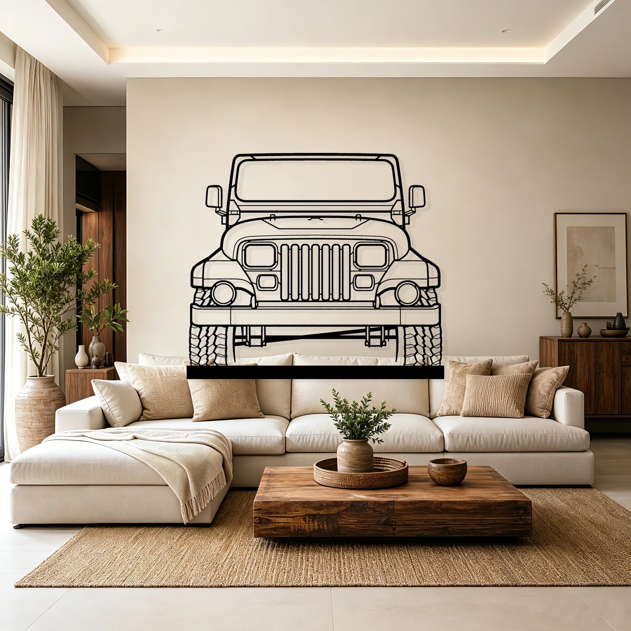 1988 Wrangler Sahara Front Silhouette Metal Art Stand - Classic Car Garage Decor