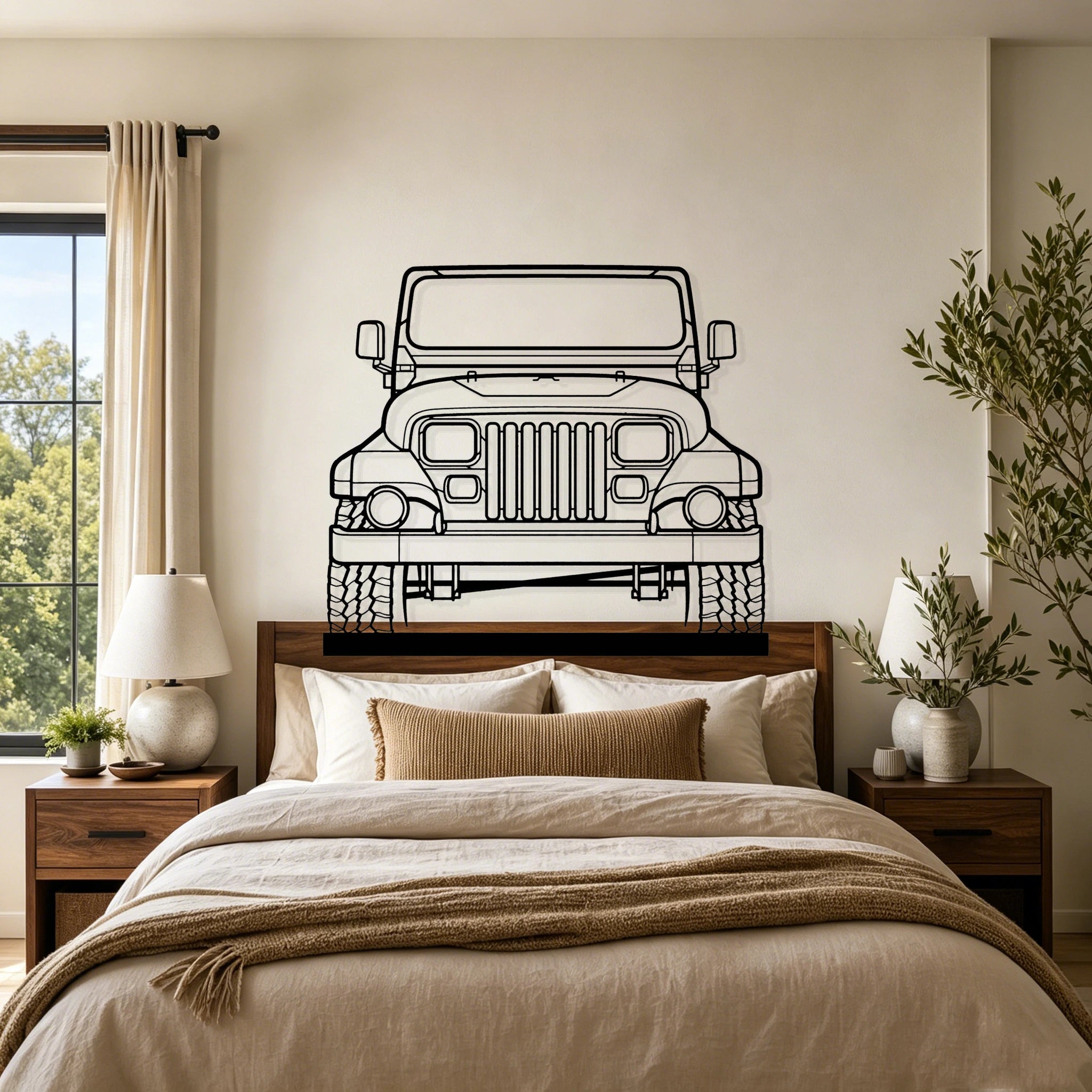 1988 Wrangler Sahara Front Silhouette Metal Art Stand - Classic Car Garage Decor