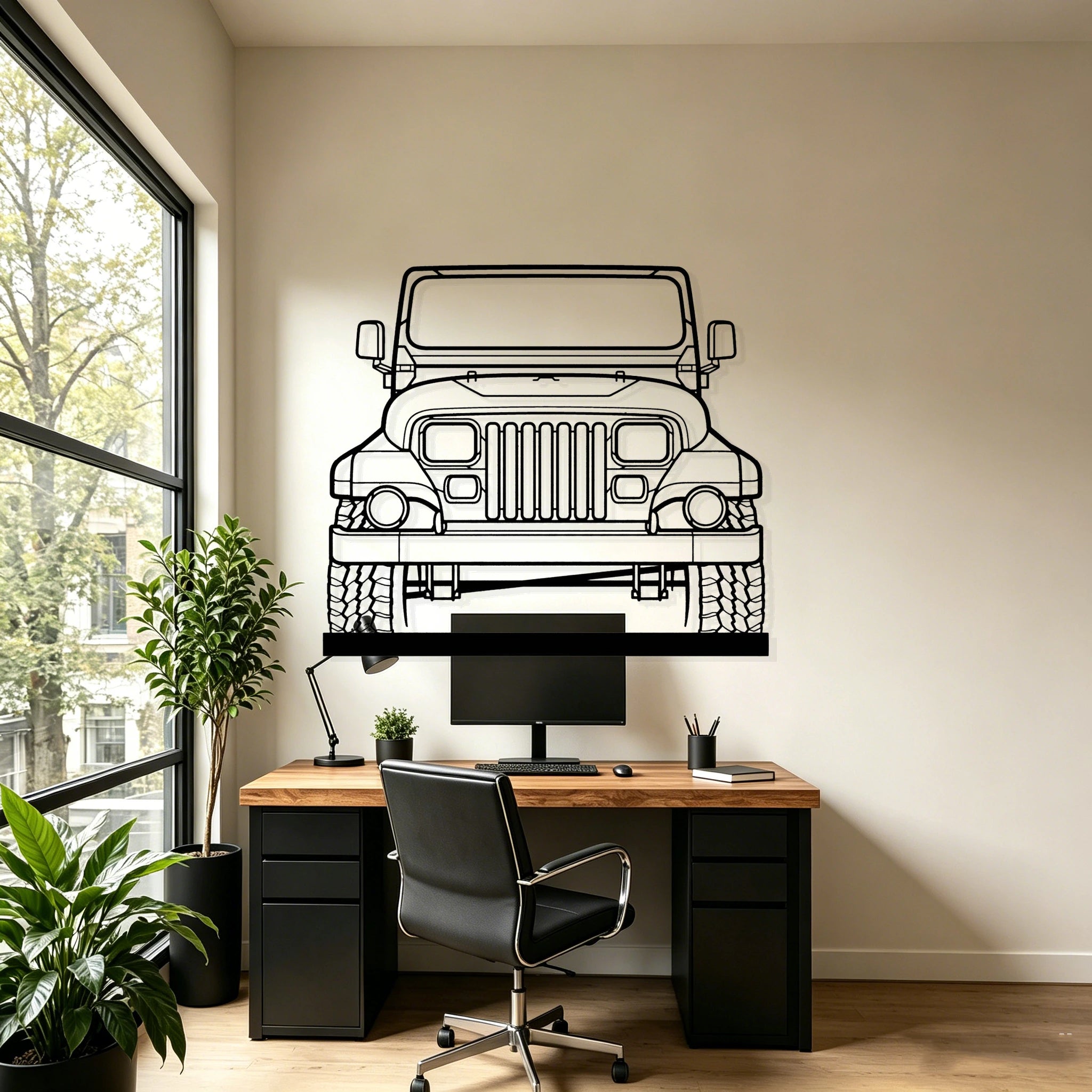 1988 Wrangler Sahara Front Silhouette Metal Art Stand - Classic Car Garage Decor