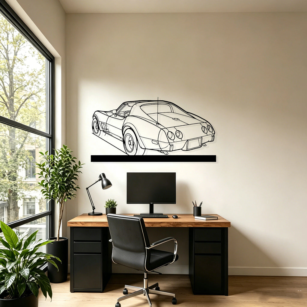 1976 C3 Angle Silhouette Metal Art Stand - Classic Car Garage Decor