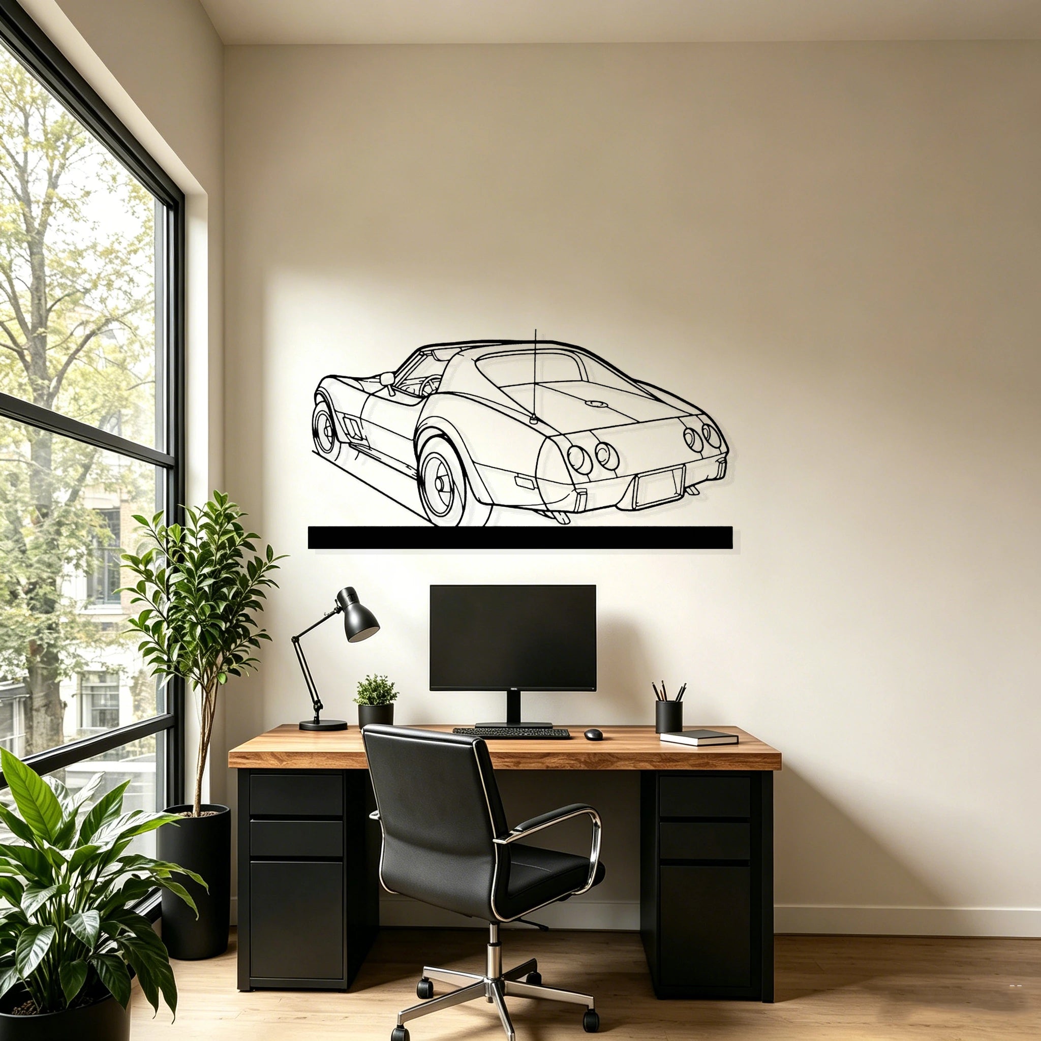 1976 C3 Angle Silhouette Metal Art Stand - Classic Car Garage Decor