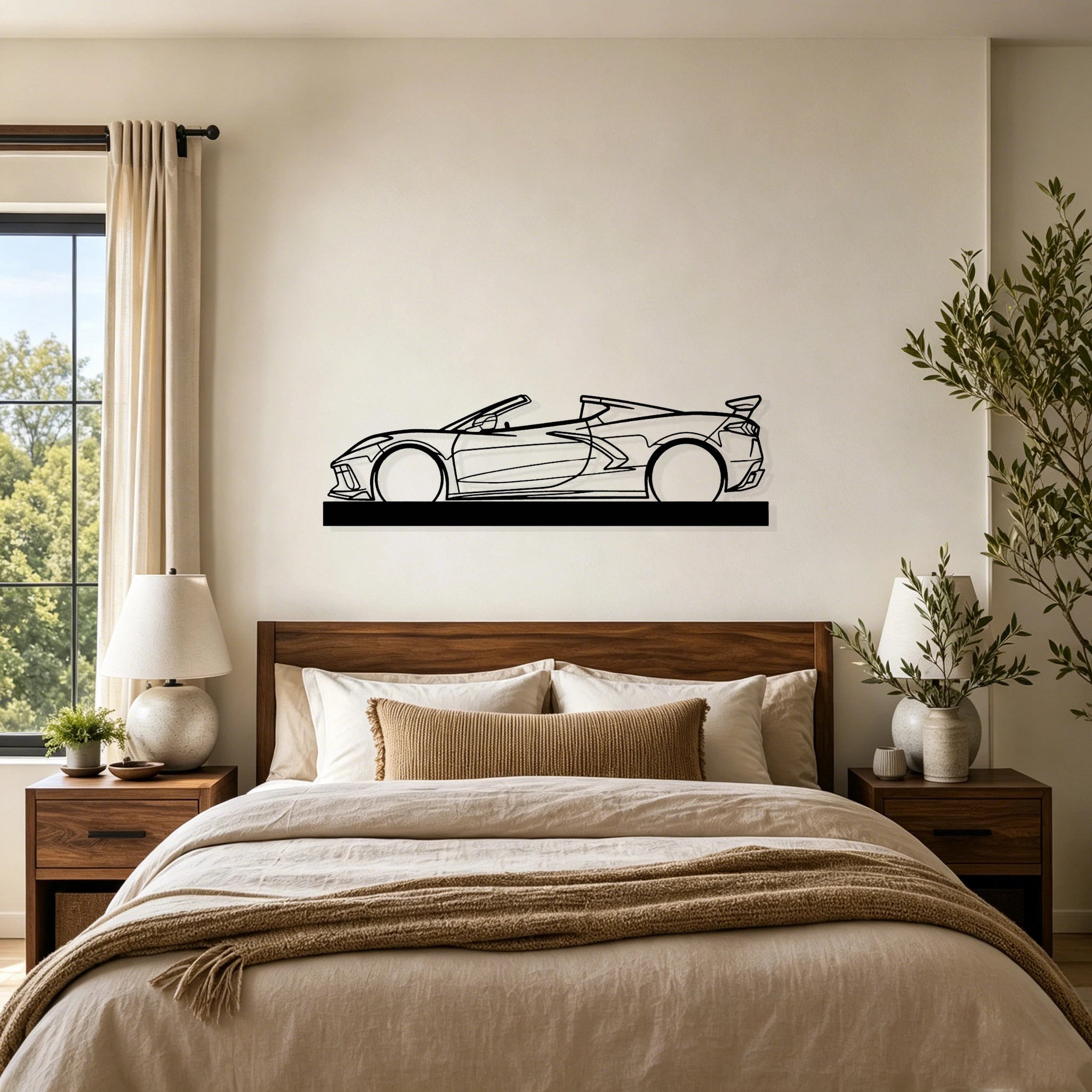 C8 Convertible Silhouette Metal Art Stand - Classic Car Garage Decor