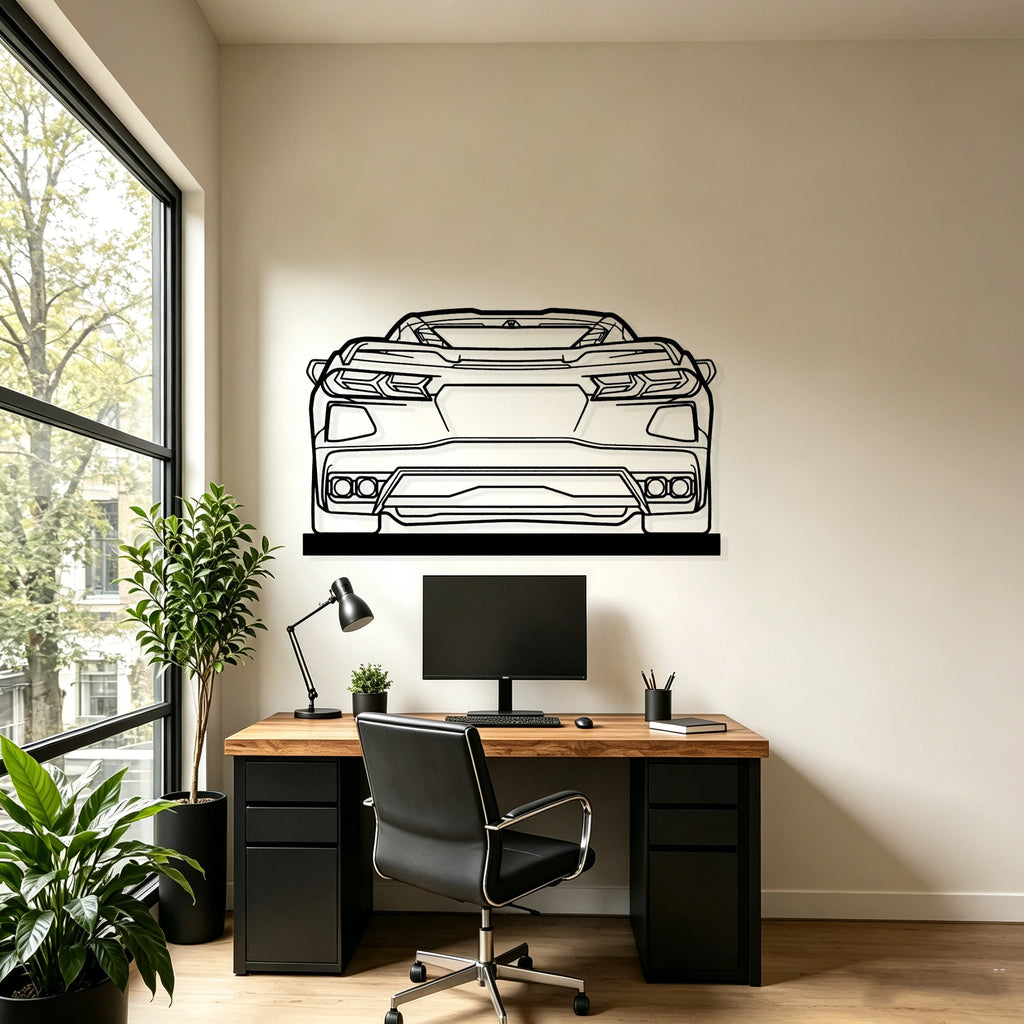 C8 Back Silhouette Metal Art Stand - Classic Car Garage Decor
