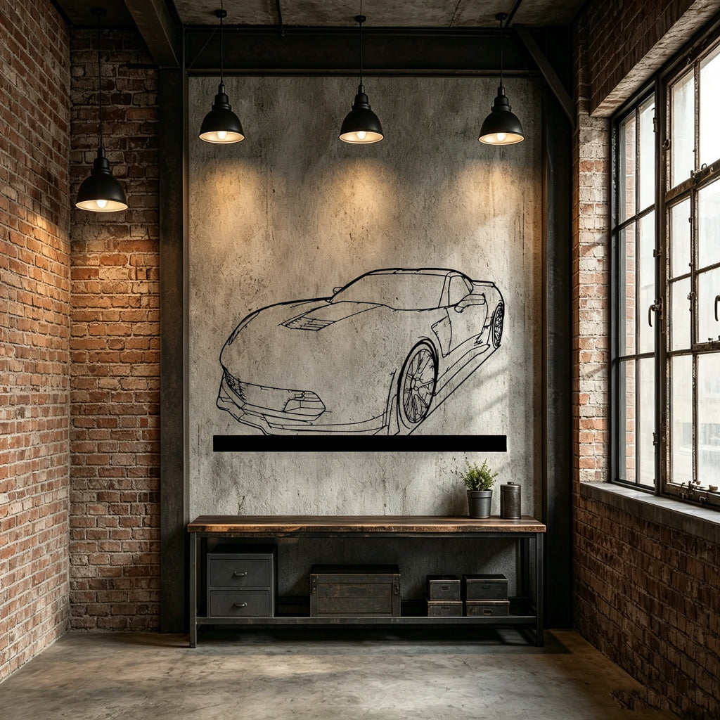 C7 Z06 Angle Silhouette Metal Art Stand - Classic Car Garage Decor