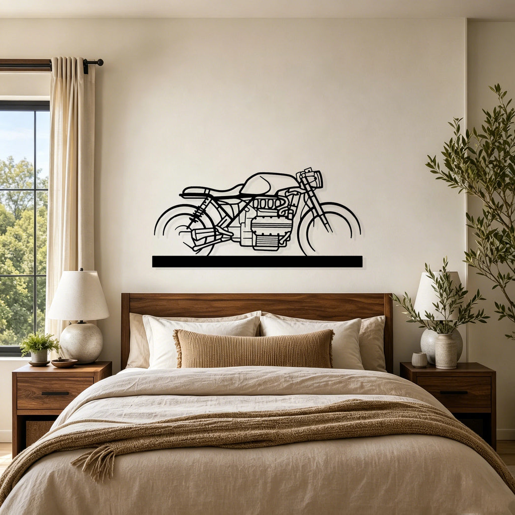 K1100 Cafe Racer Silhouette Metal Art Stand - Classic Car Garage Decor