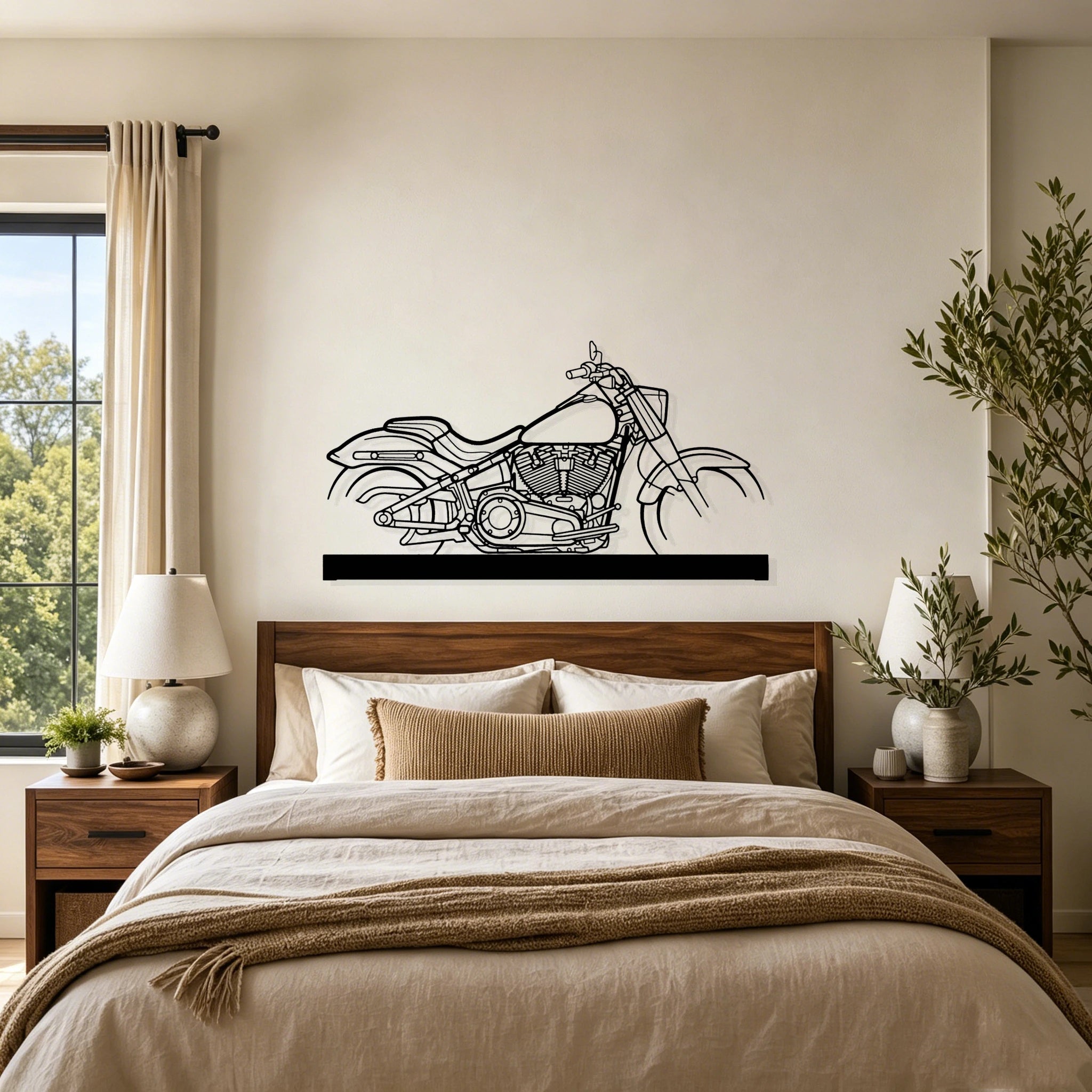 Fat Boy Silhouette Metal Art Stand - Classic Car Garage Decor