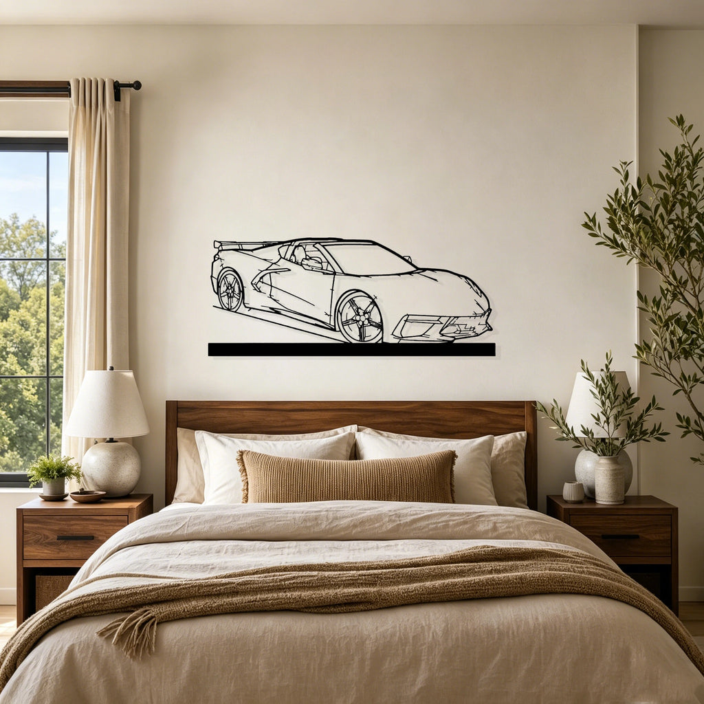 C8 HTC Angle Silhouette Metal Art Stand - Classic Car Garage Decor