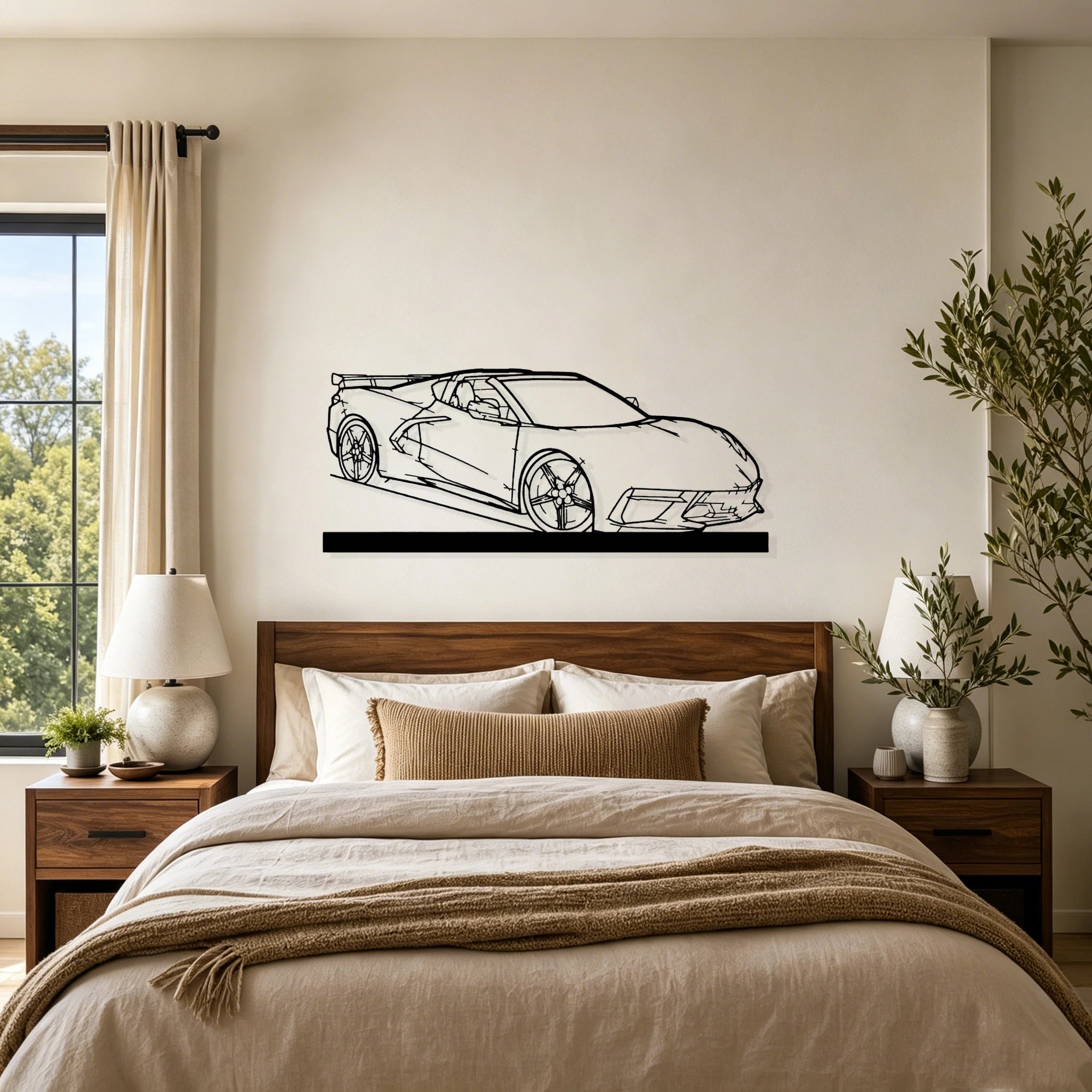 C8 HTC Angle Silhouette Metal Art Stand - Classic Car Garage Decor
