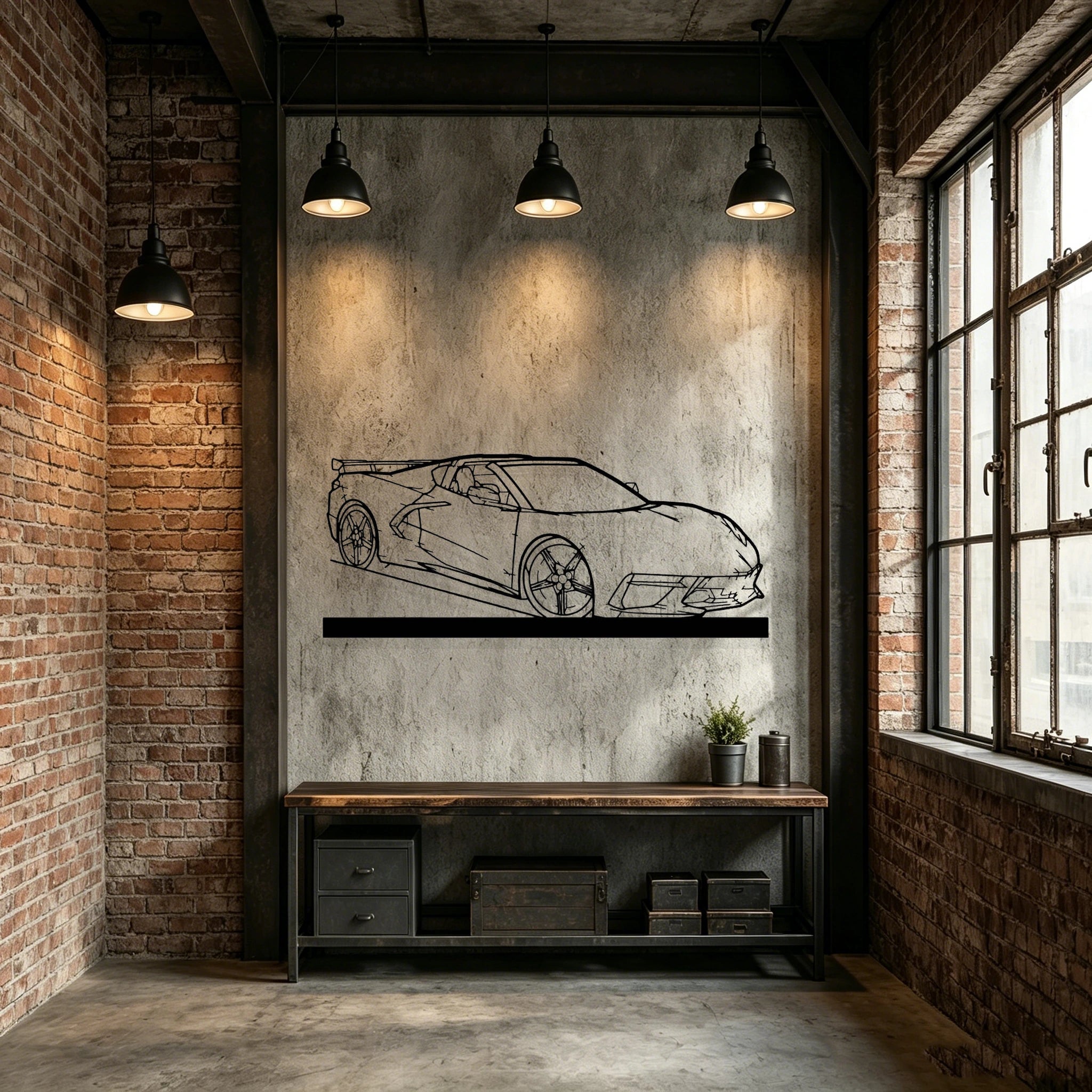 C8 HTC Angle Silhouette Metal Art Stand - Classic Car Garage Decor