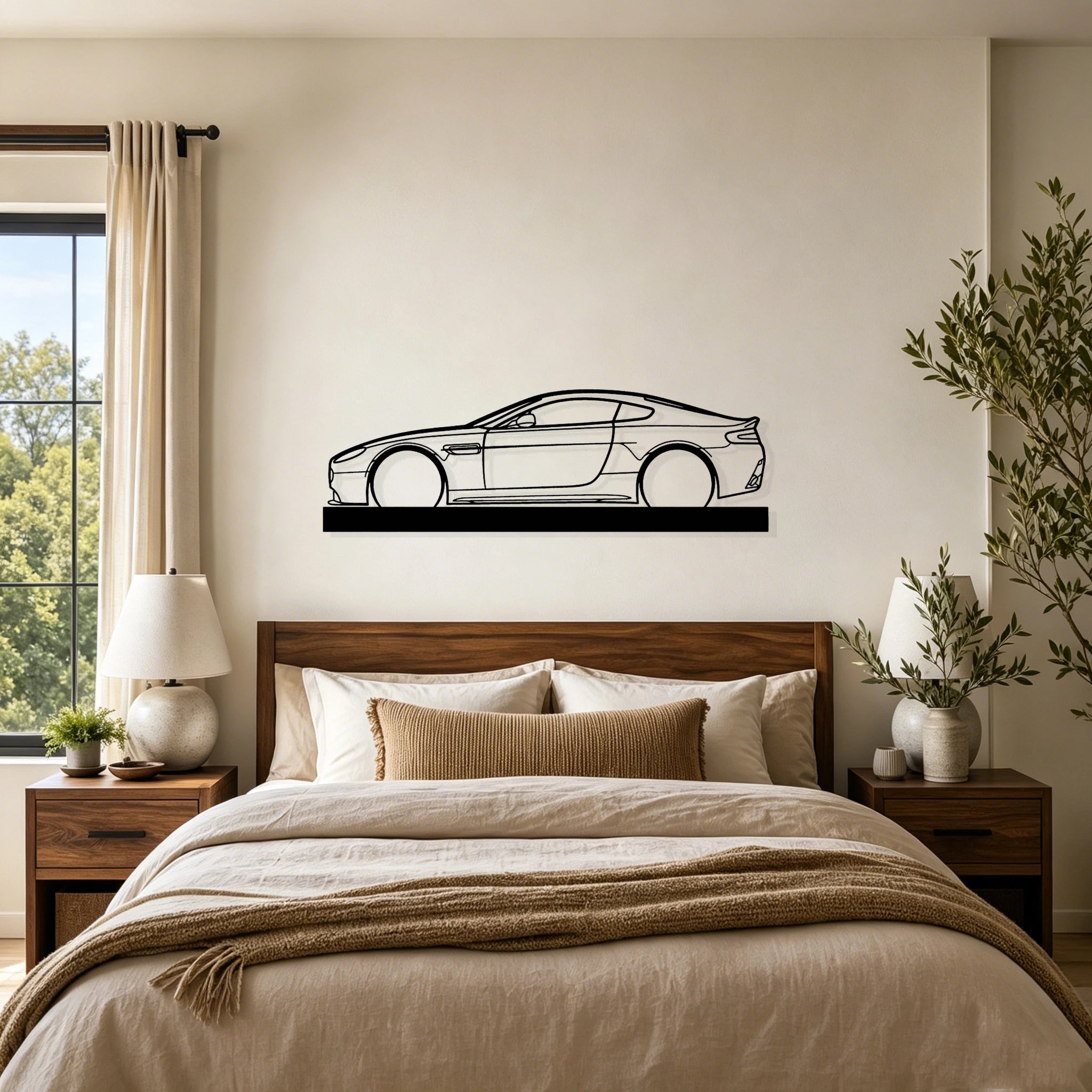 Aston Vantage Silhouette Metal Art Stand - Classic Car Garage Decor