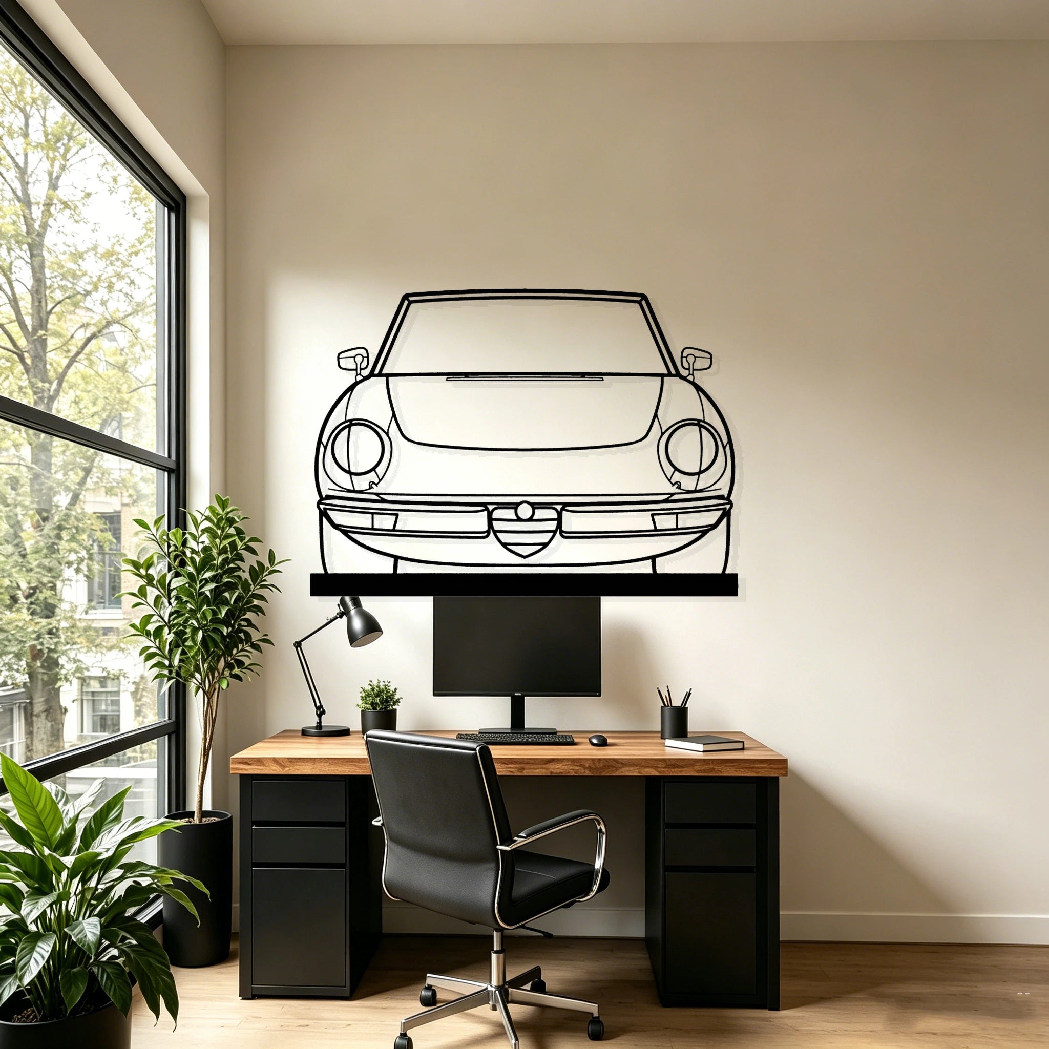 Alfa Spider Front Silhouette Metal Art Stand - Classic Car Garage Decor