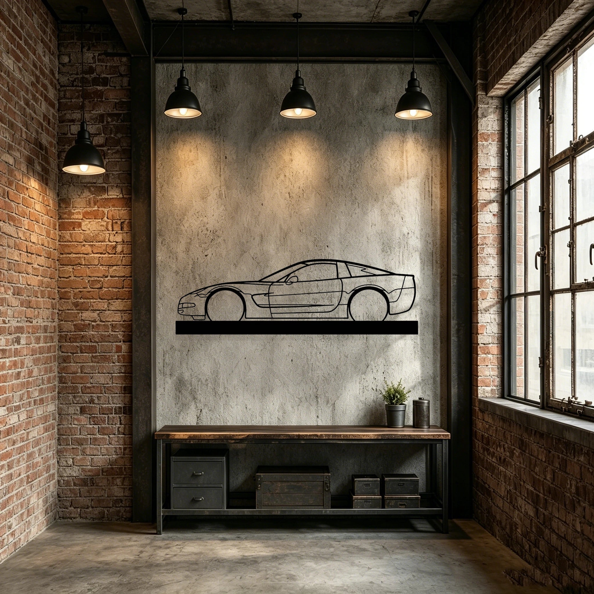 c5 Silhouette Metal Art Stand - Classic Car Garage Decor