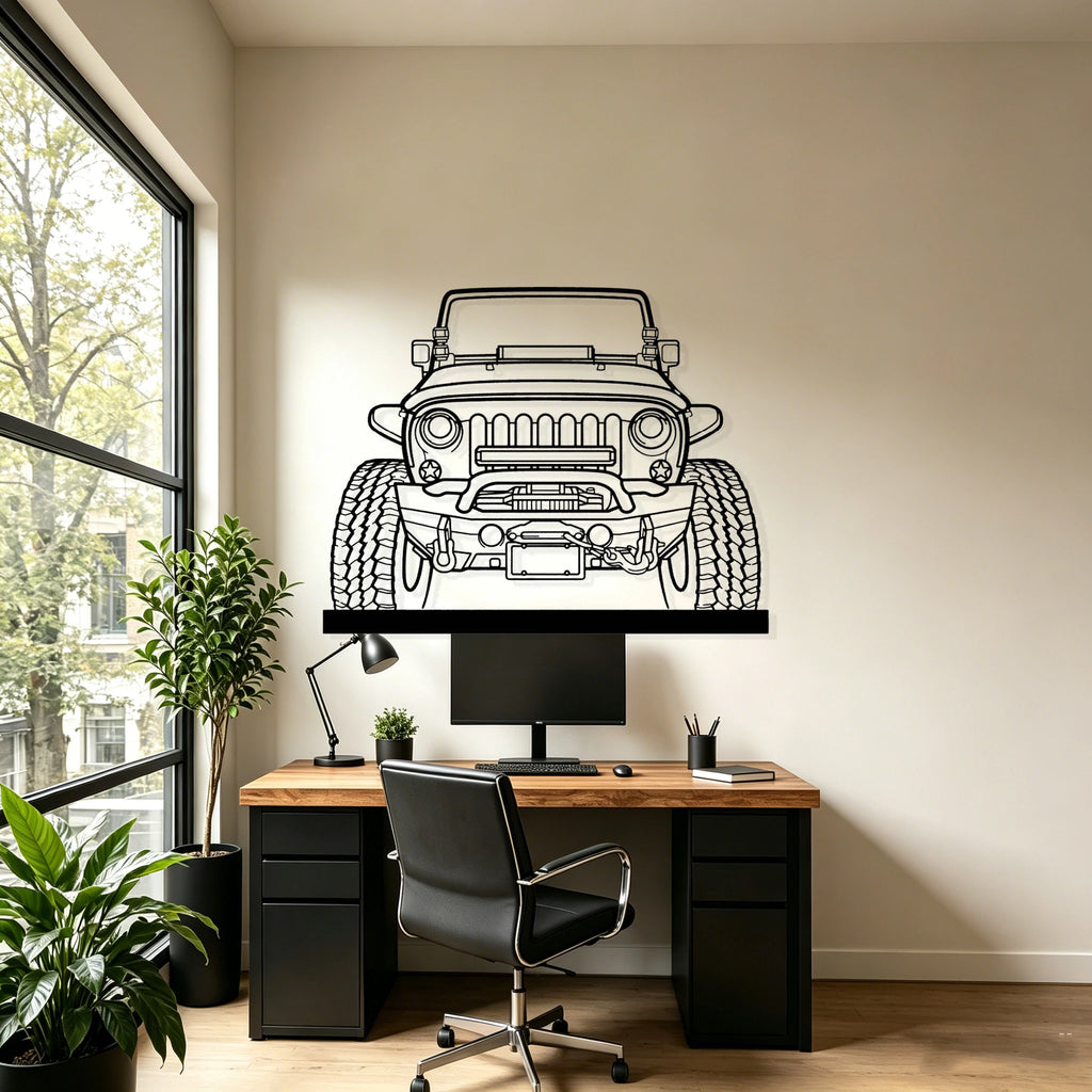 Wrangler Offroad Front Silhouette Metal Art Stand - Classic Car Garage Decor