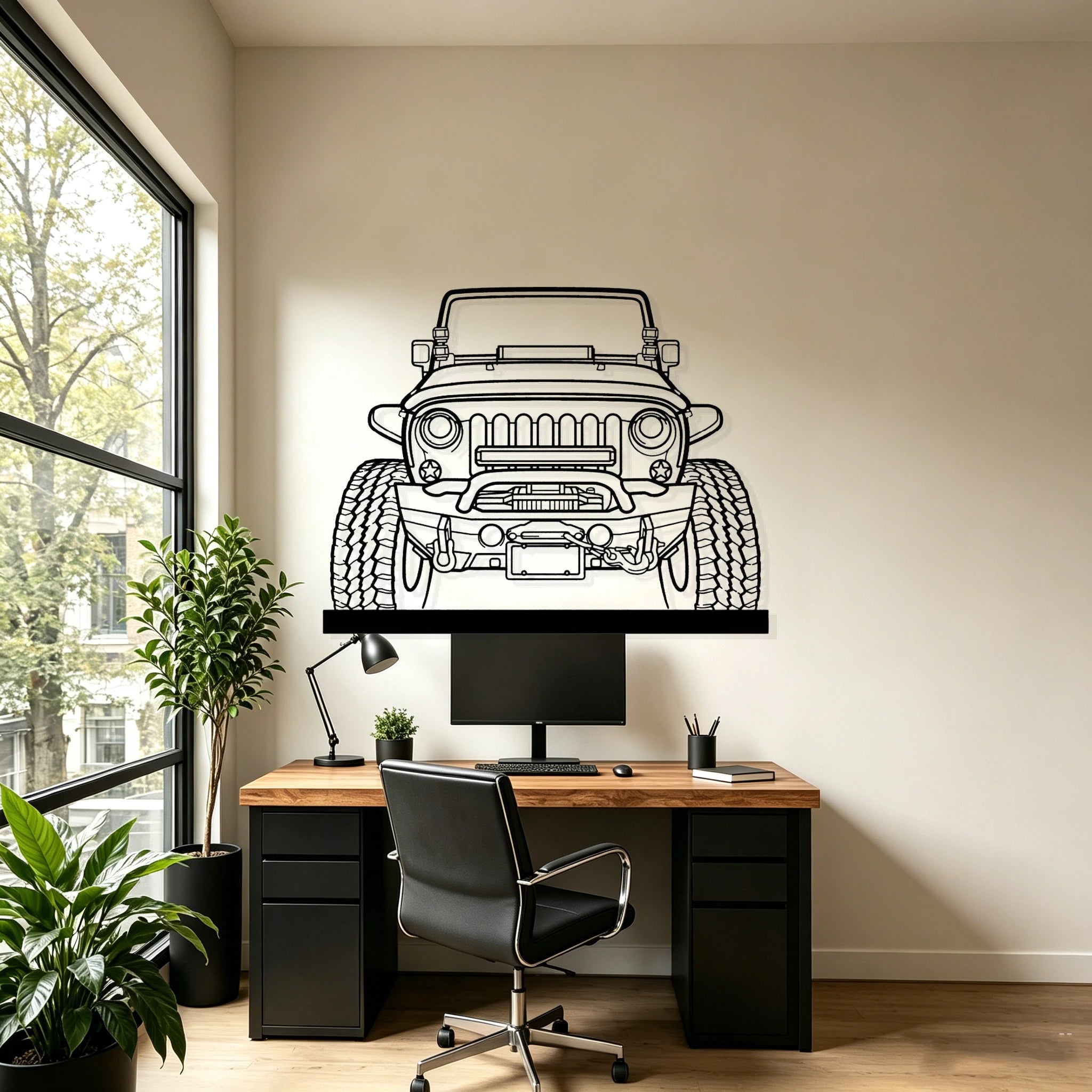 Wrangler Offroad Front Silhouette Metal Art Stand - Classic Car Garage Decor