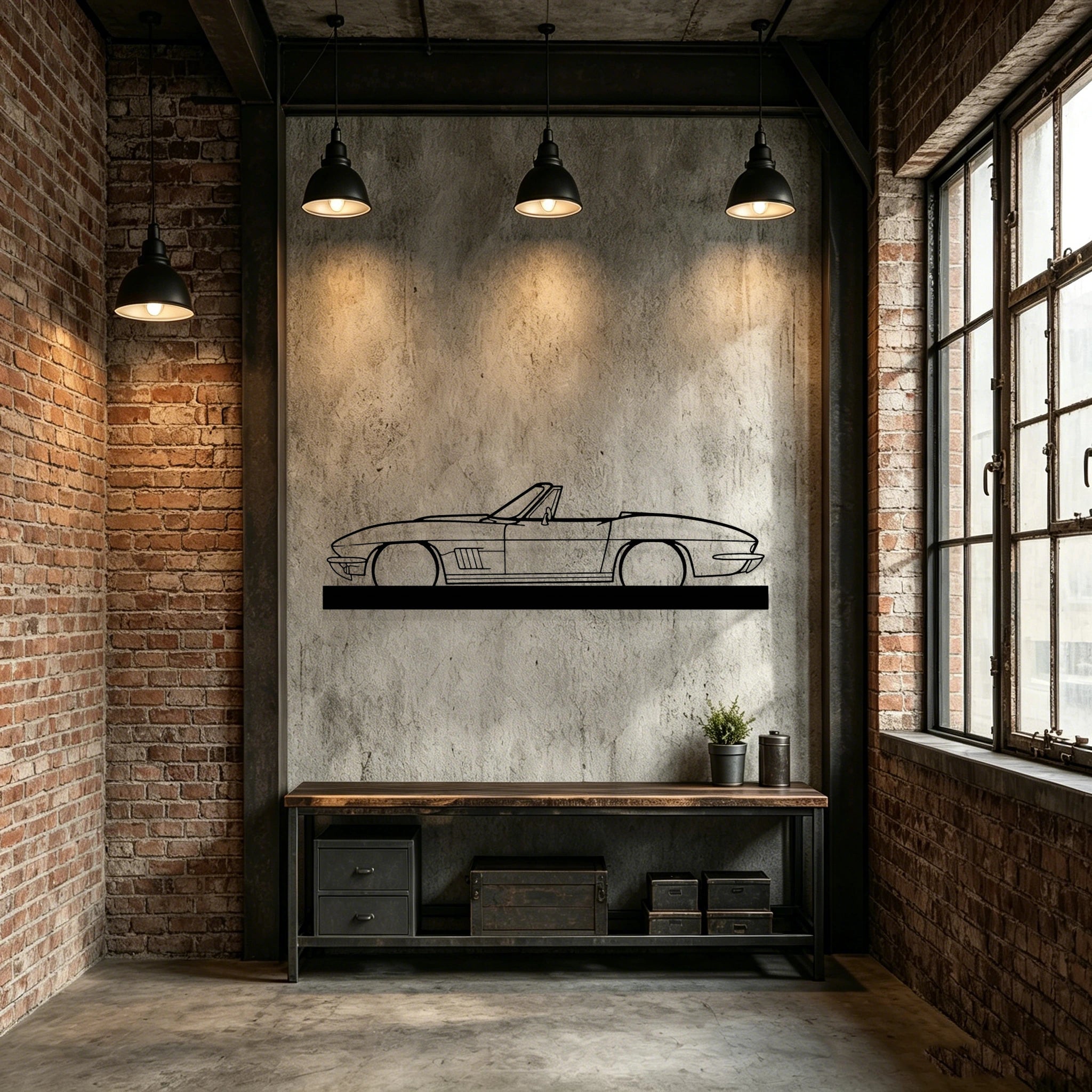 1967 C2 Convertible Silhouette Metal Art Stand - Classic Car Garage Decor