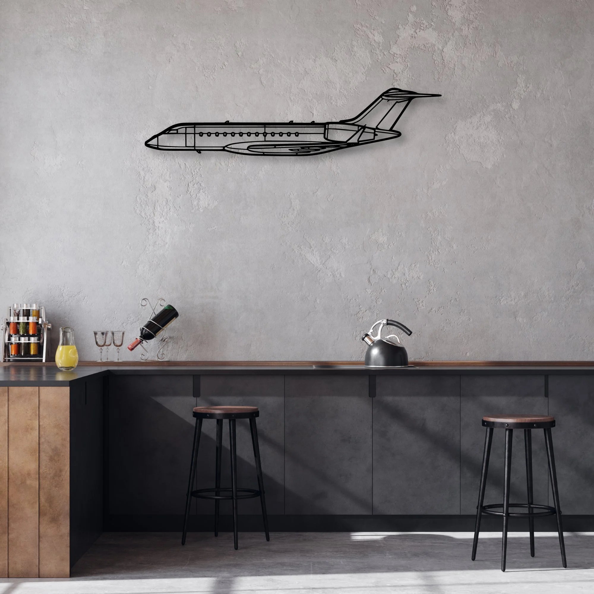 Global 6000 2018 Classic Aircraft Silhouette Metal Wall Art - Aviation Hangar Decor
