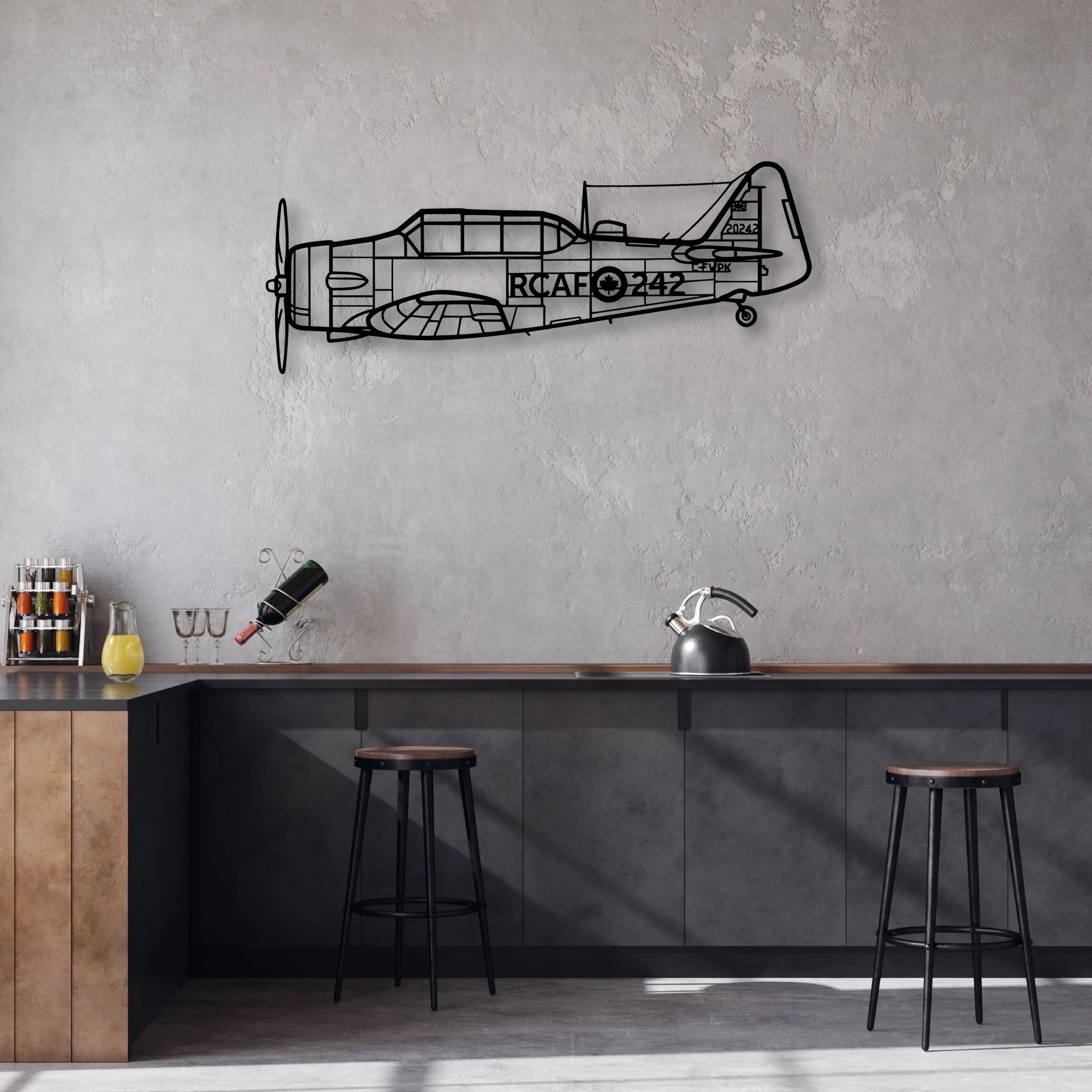 Harvard 3 Classic Aircraft Silhouette Metal Wall Art - Aviation Hangar Decor