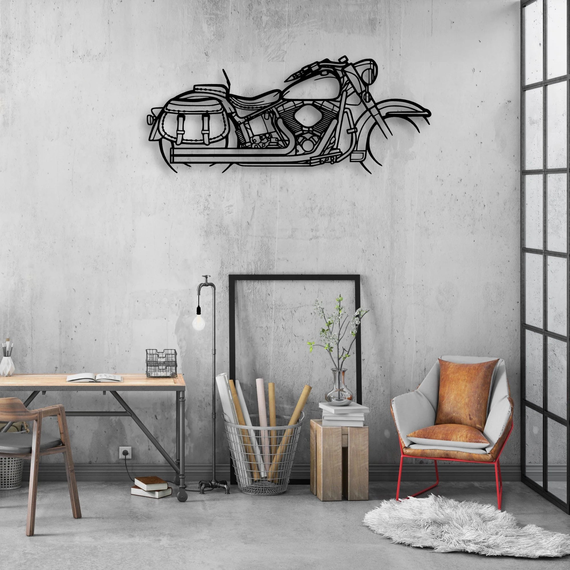 Heritage Classic 1944 Classic Motorcycle Silhouette Metal Wall Art - Moto Garage Decor