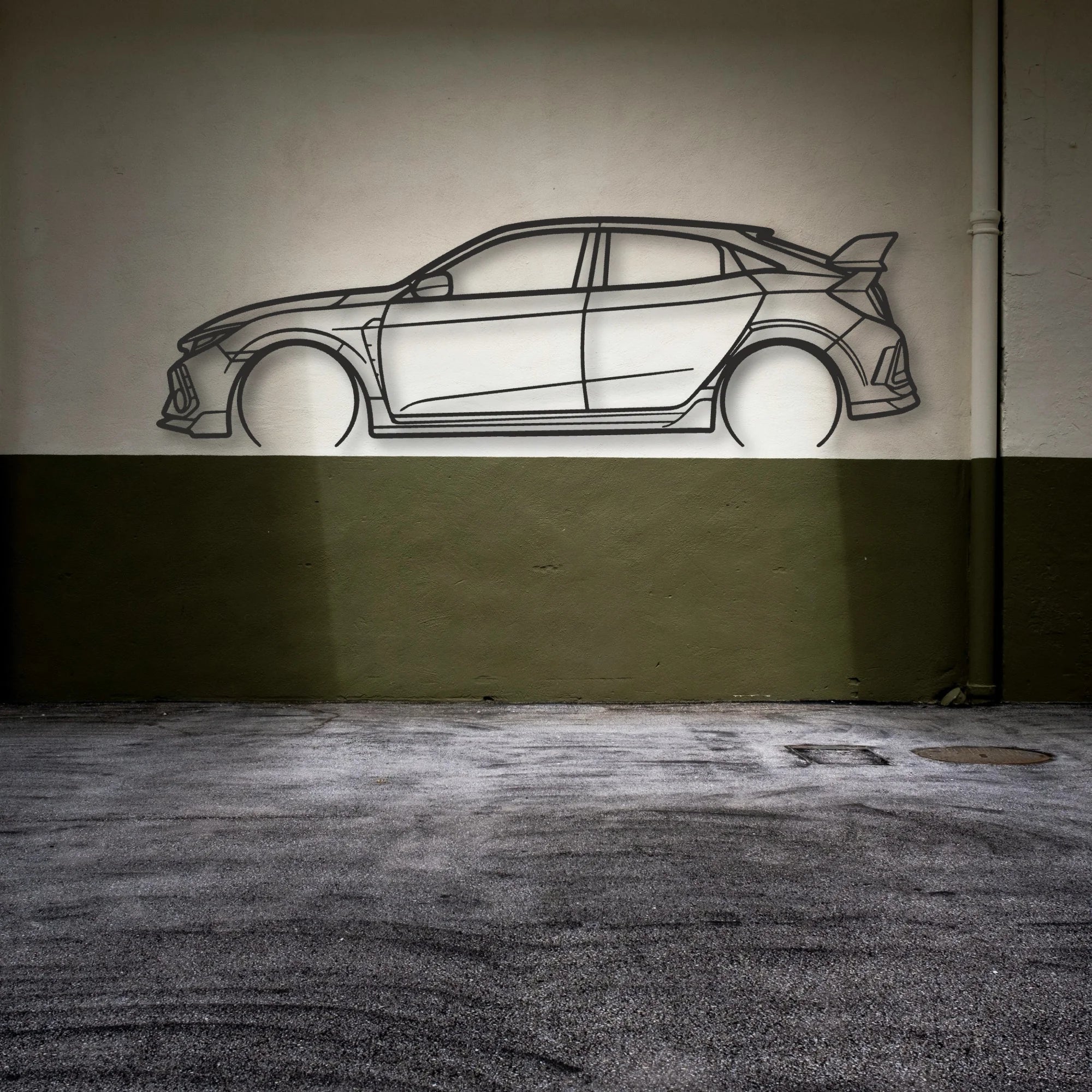 Honda Civic Typer Classic Silhouette Metal Wall Art - Automotive Garage Decor