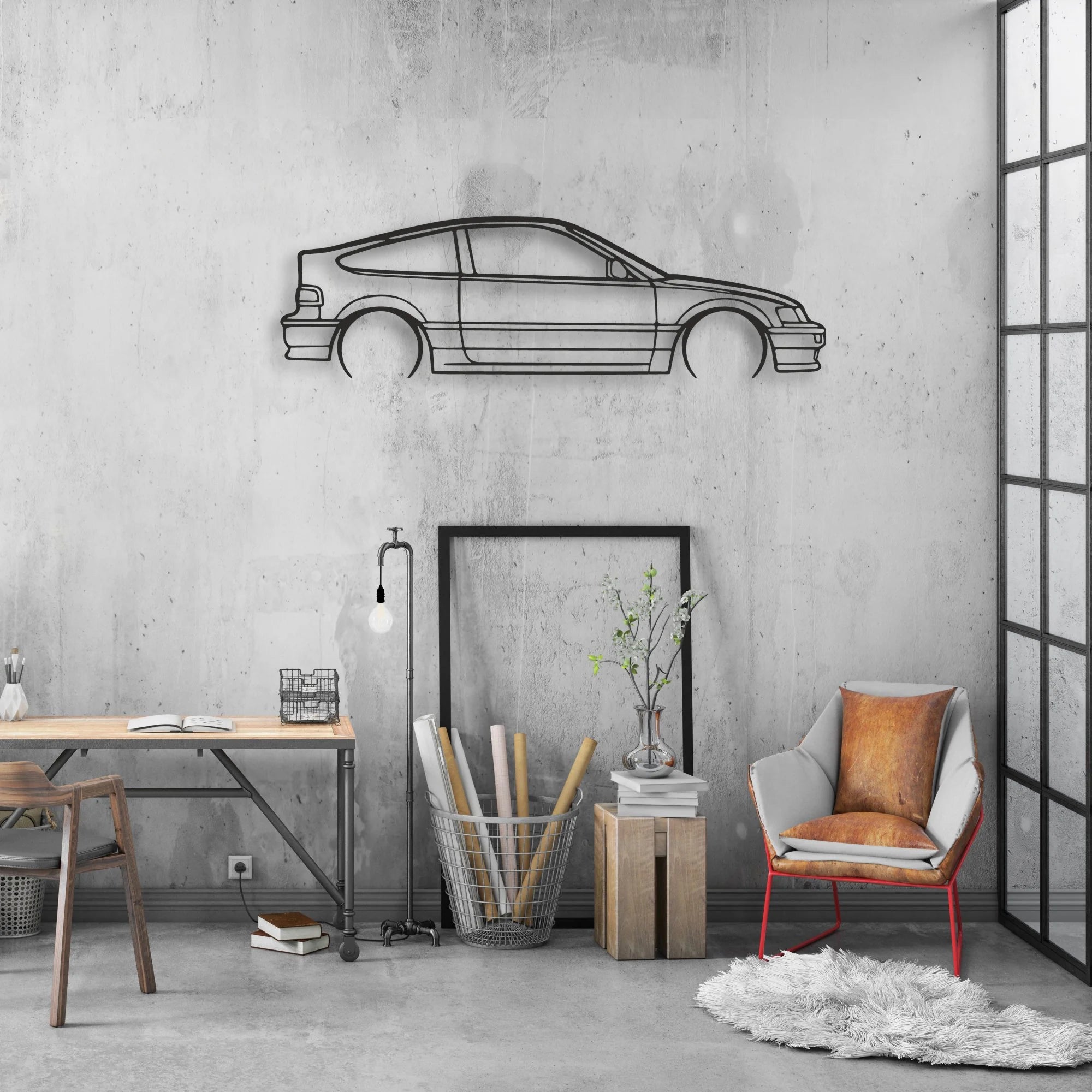 honda crx 1990 Classic Silhouette Metal Wall Art - Automotive Garage Decor