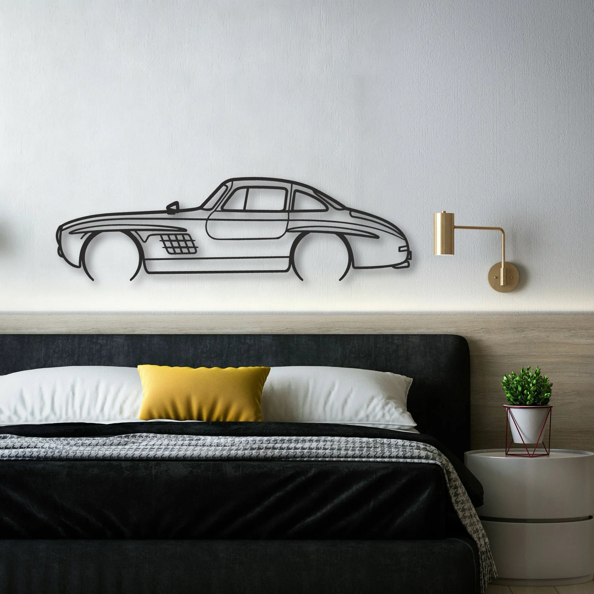 Mercedes 300 SL Classic Silhouette Metal Wall Art - Automotive Garage Decor